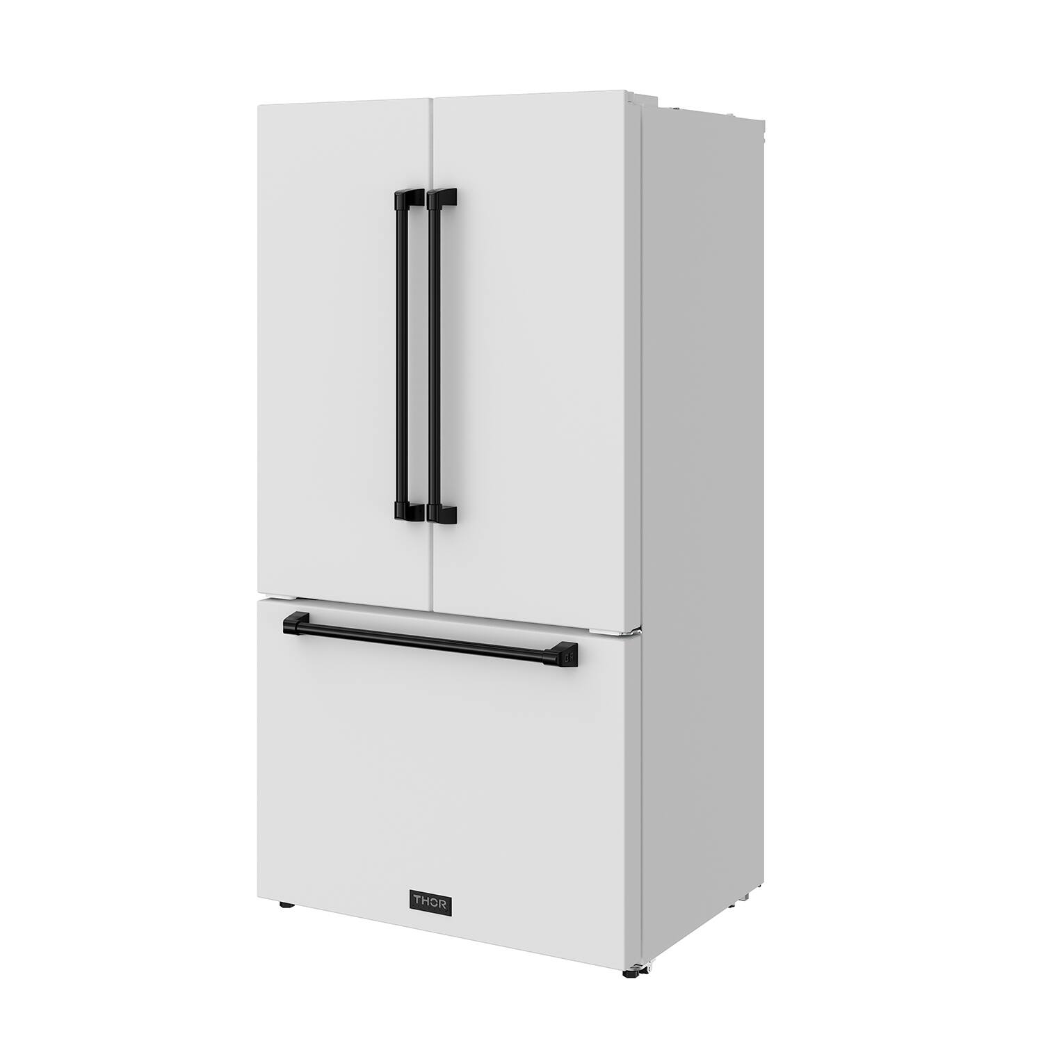 Back. Thor Kitchen - 36 in. Wide Gordon Ramsay Series by Thor Kitchen 20.3 Cu. Ft. Counter Depth Refrigerator with Black Hardware - Matte White.