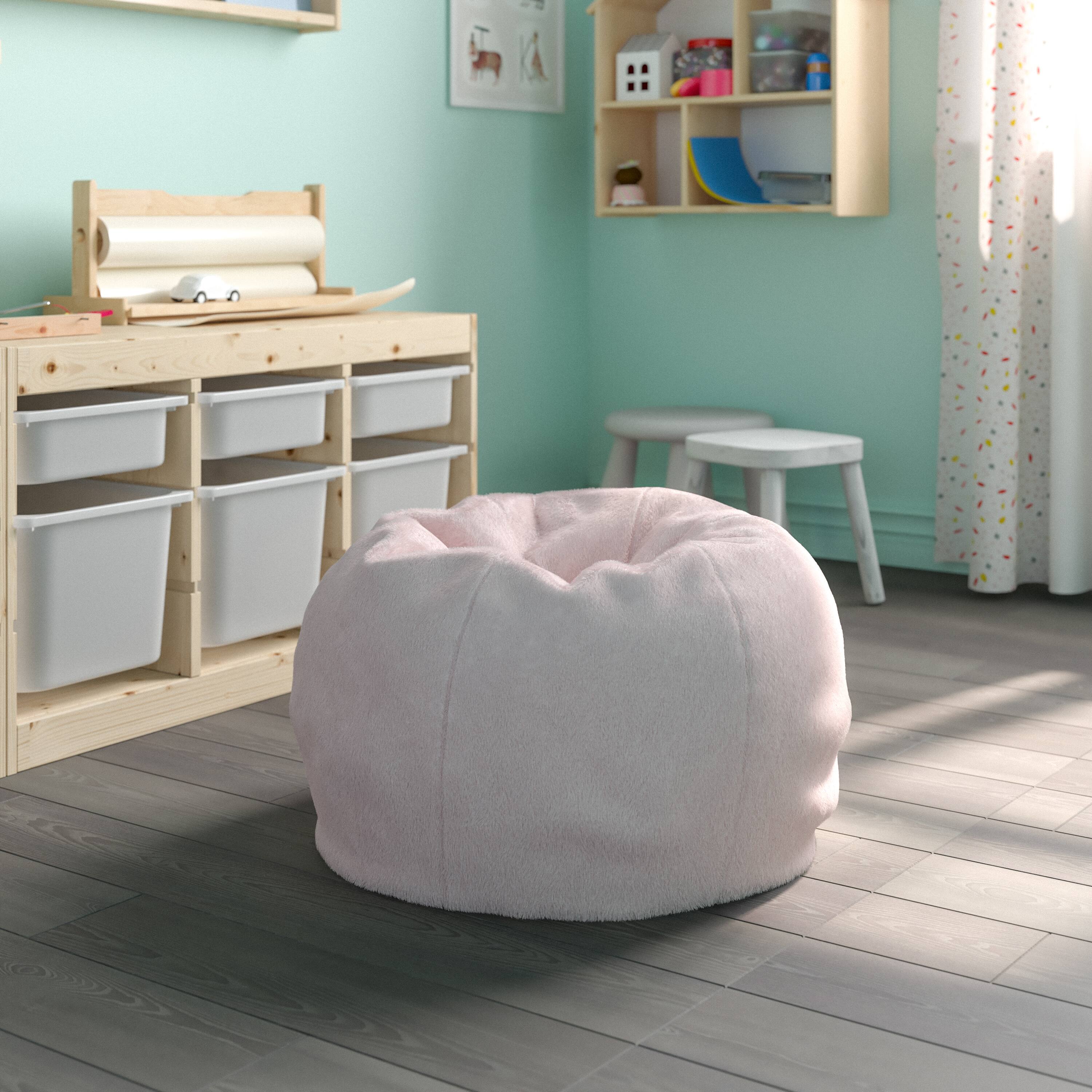Alt View 1. Emma + Oliver - Small Bean Bag Chair for Kids and Teens - Blush Furry.