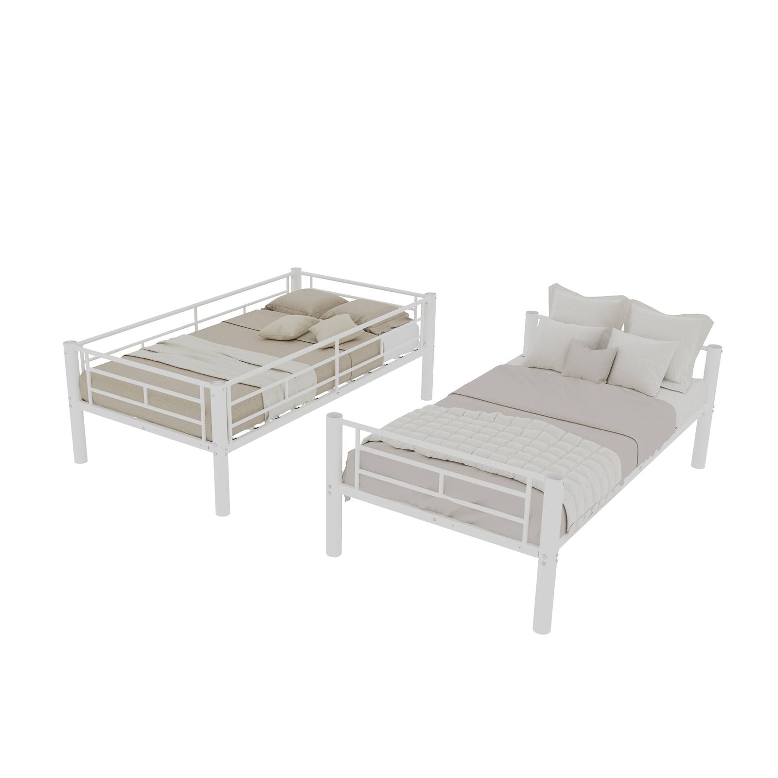 Alt View 9. Loheer - Loheer Twin Over Twin Metal Bunk Bed for Kids White Convertible Bed Frame with Ladder and Guardrail - White.