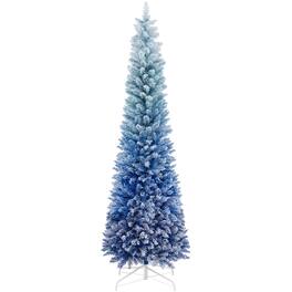 Costway - 7 FT Snow Flocked Artificial Christmas Tree with 725 Lush Branch Tips - Blue Gradient