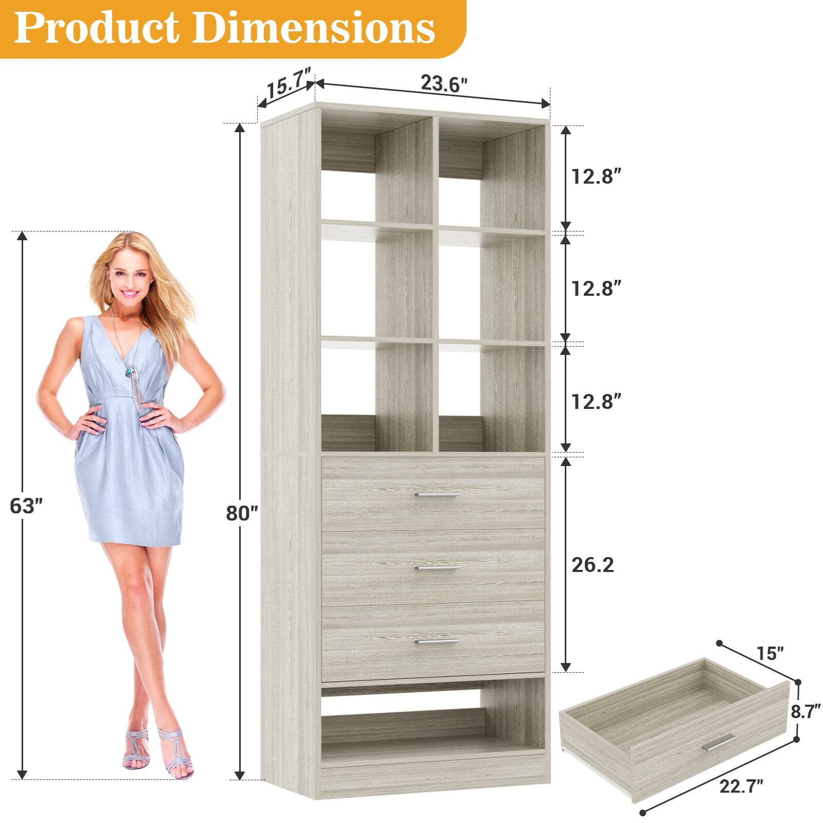 Product Dimensions: 15.7" x 23.6" x 12.8" x 12.8" x 12.8" x 63" x 80" x 26.2" x 15" x 8.7" x 22.7"