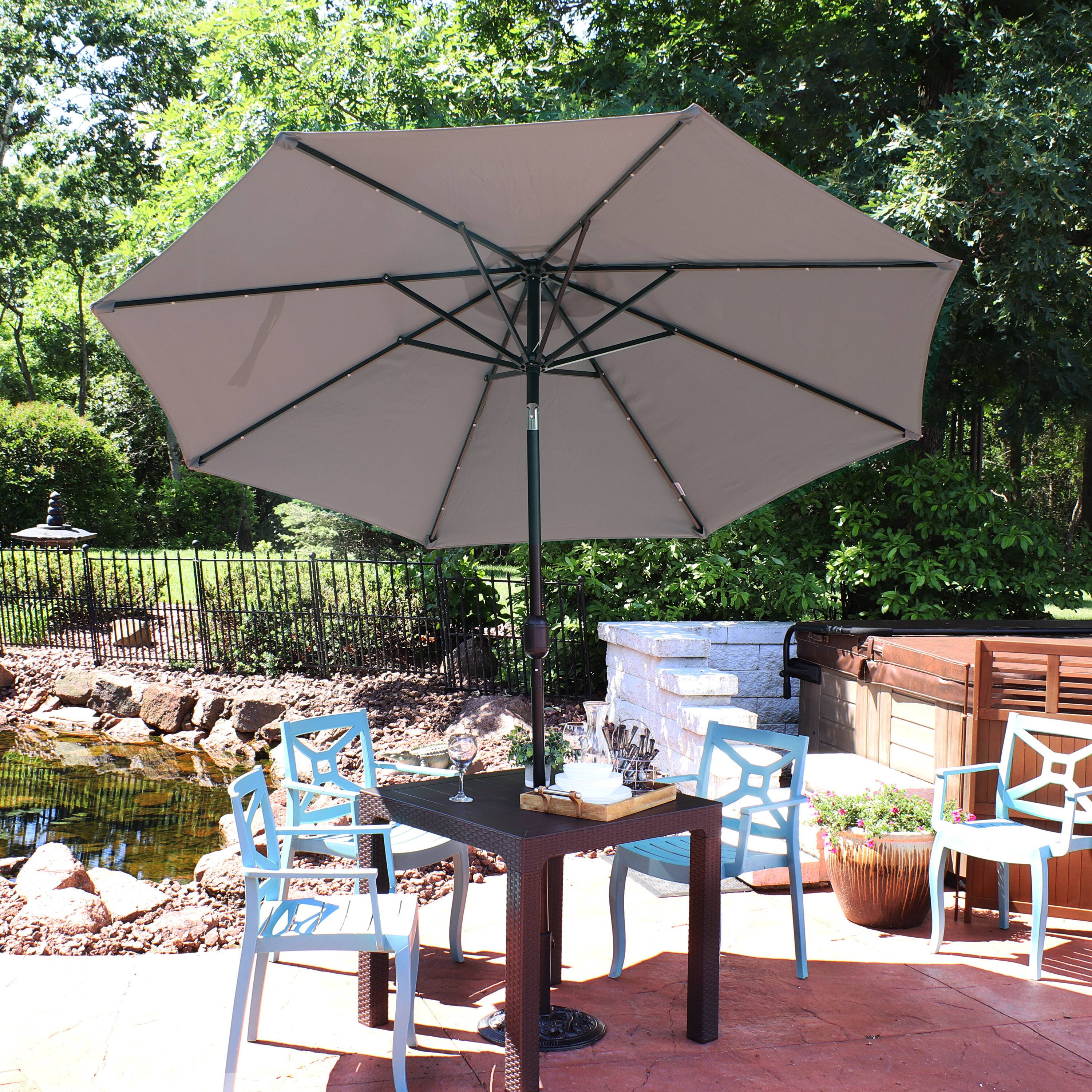 Alt View 3. Sunnydaze - 9 ft Solar Aluminum Patio Umbrella with Tilt and Crank - Gray.