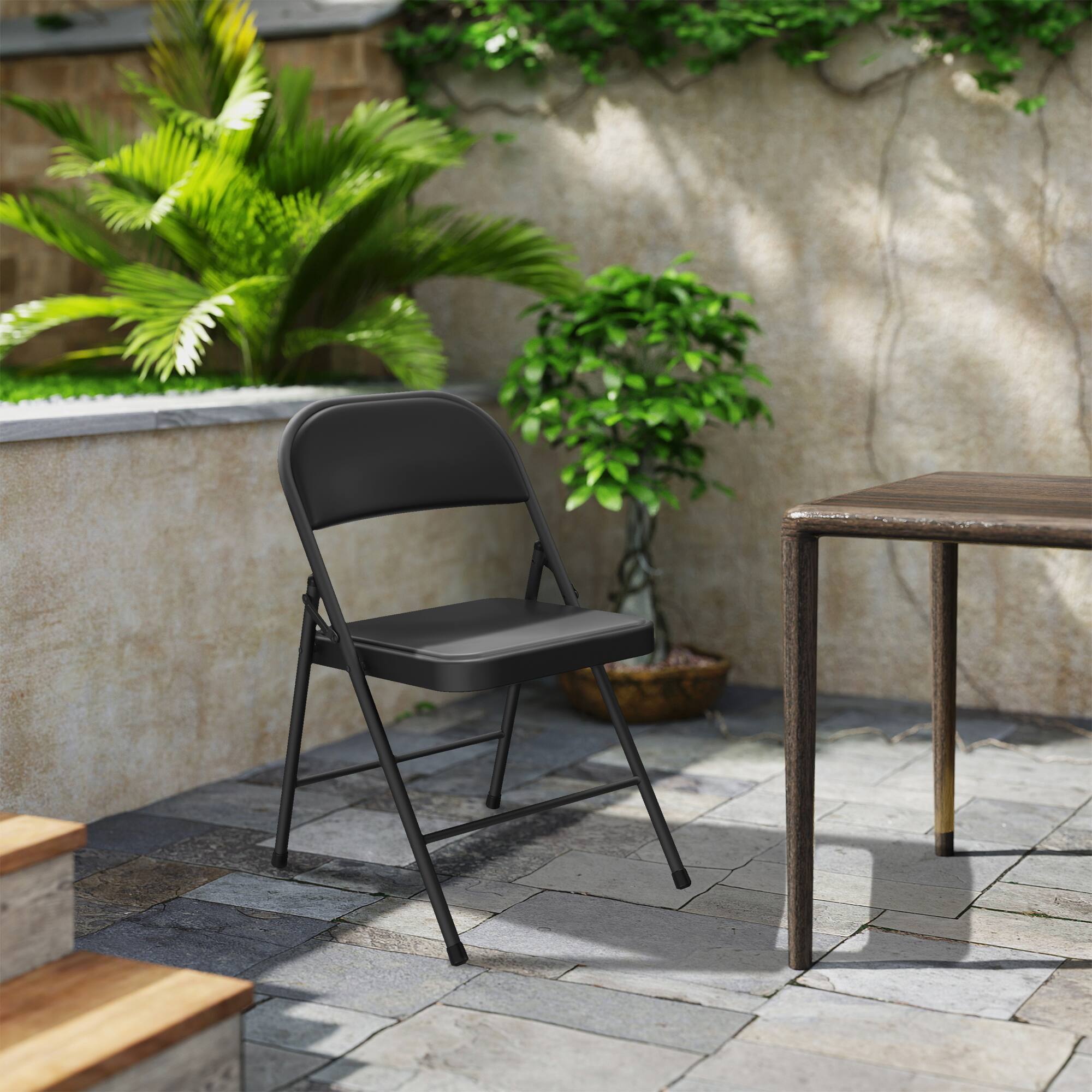 Angle. Yardgrace - Folding Chairs 6 Pack, Indoor Outdoor Portable Stackable Commercial Metal Chairs, Seating for Wedding, Party, Camping. - Black.