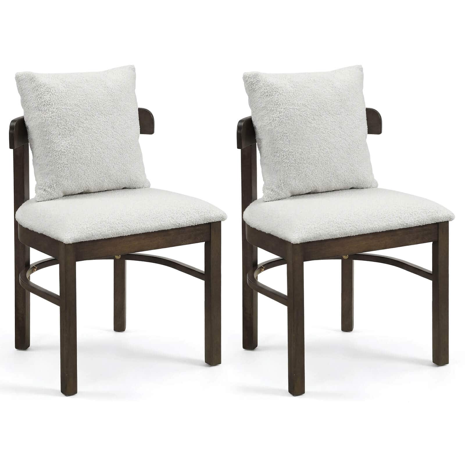 Costway - Wood Dining Chairs Set of 2 with Removable Pillow, Curved Backrest & Padded Seat - Gray + Brown