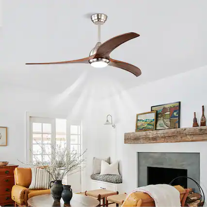 Front. Akoasm - 52" Solid Wood Indoor Outdoor Ceiling Fan with Light & Remote, Noiseless DC Motor, 3 Color Temperatures-Nickel.