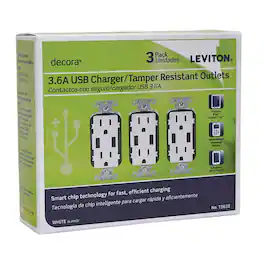Leviton - Decora 15 amps 125 V Duplex Outlet and USB Charger 5-15R 3 pk - White