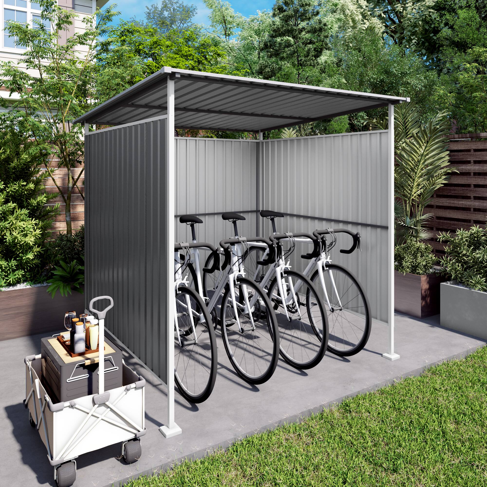 Angle. Anysun - 6x6 FT Outdoor Pergola for Patio – Bike Storage Shed, Lean-to Hardtop Heavy Duty Metal Gazebo for Year-Round Use - Gray.