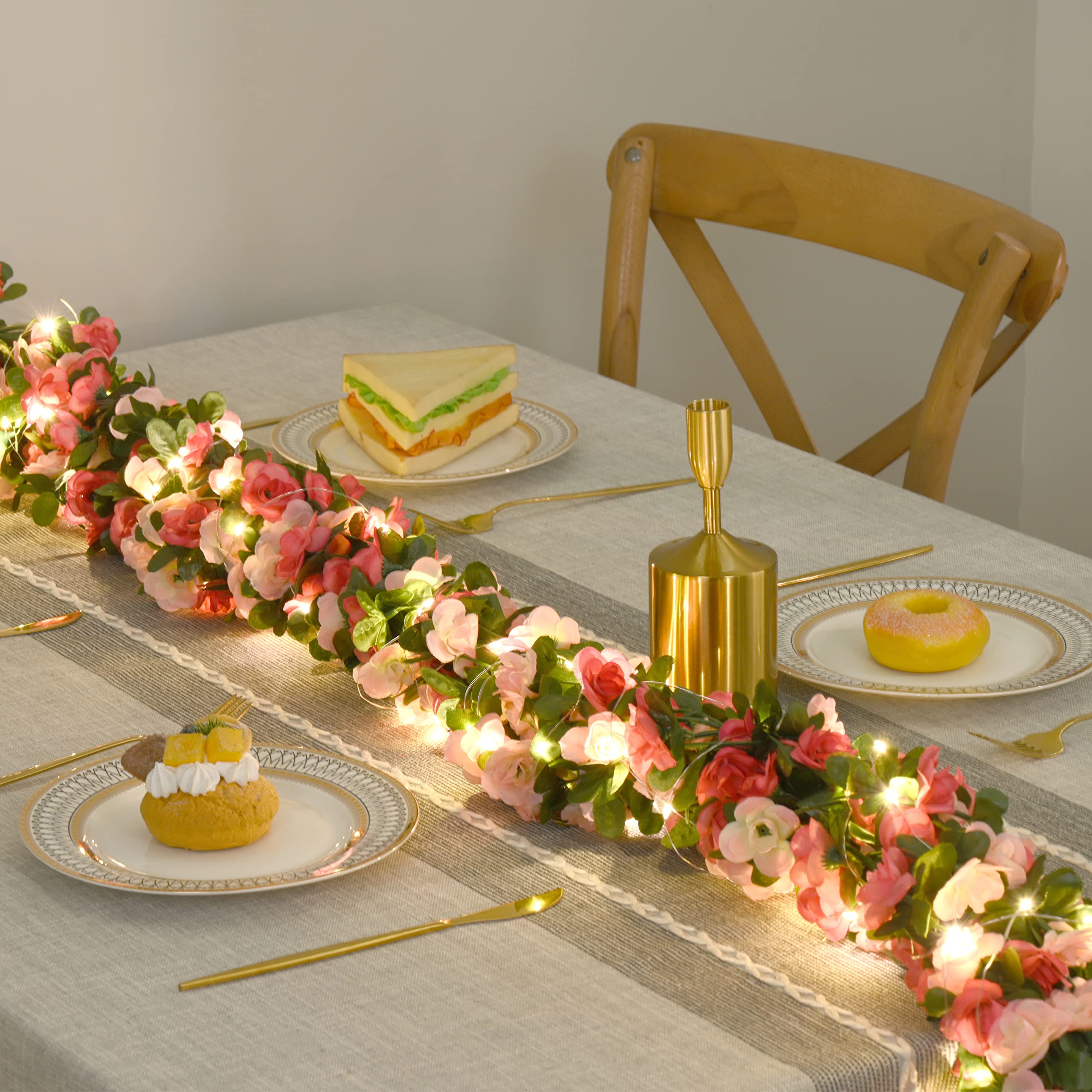 Alt View 3. Paradigms Interiors - 164ft Flower Garland Artificial Rose Vines With String Lights Cute Hanging Floral Decorations For Wedding P... - Orange-2 Pcs.