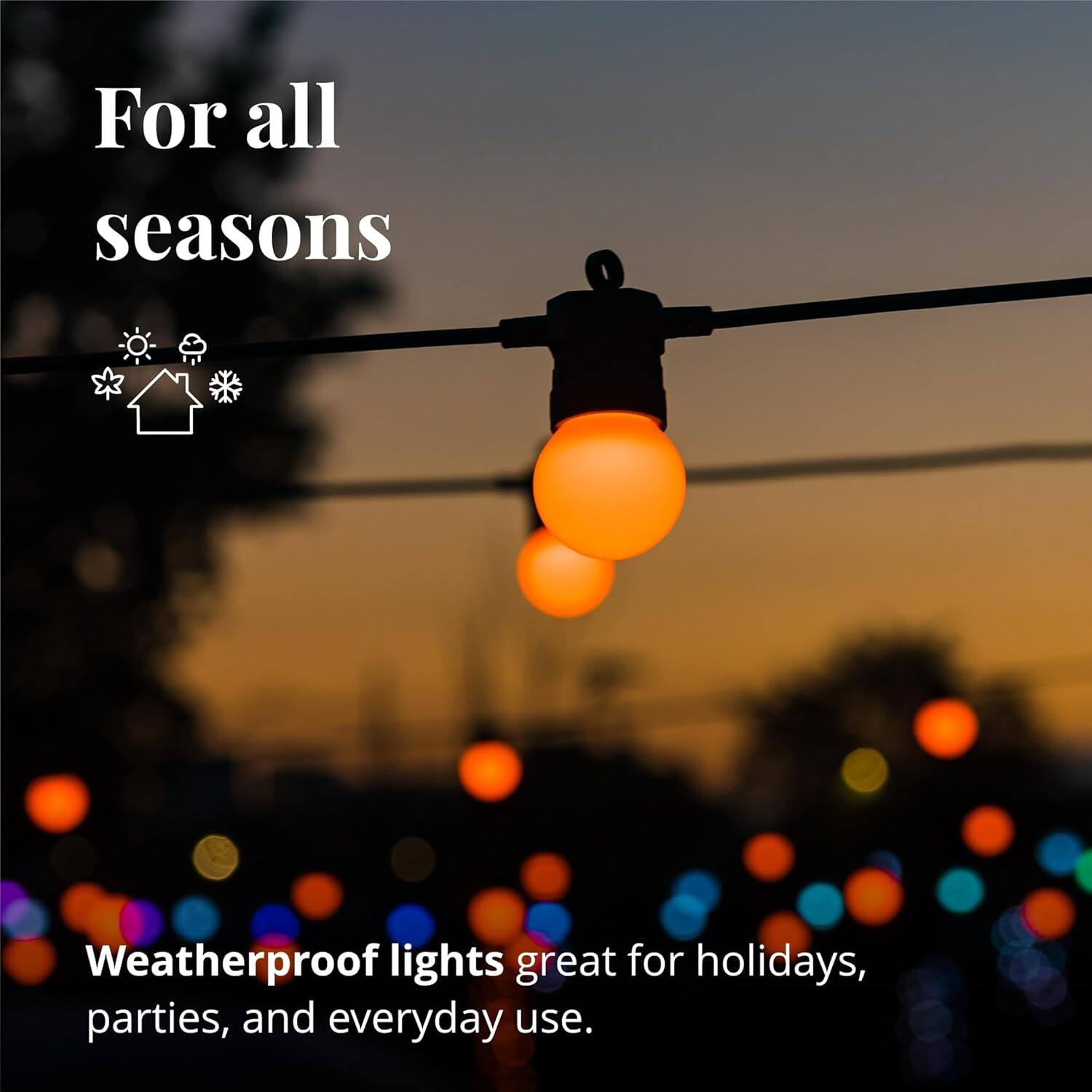 For all seasons

Weatherproof lights great for holidays, parties, and everyday use.