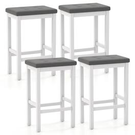 Gymax - 24'' Upholstered Bar Stools Set of 4 Home Kitchen Stools w/ Solid Wood Support Legs Gray & White - Gray, White
