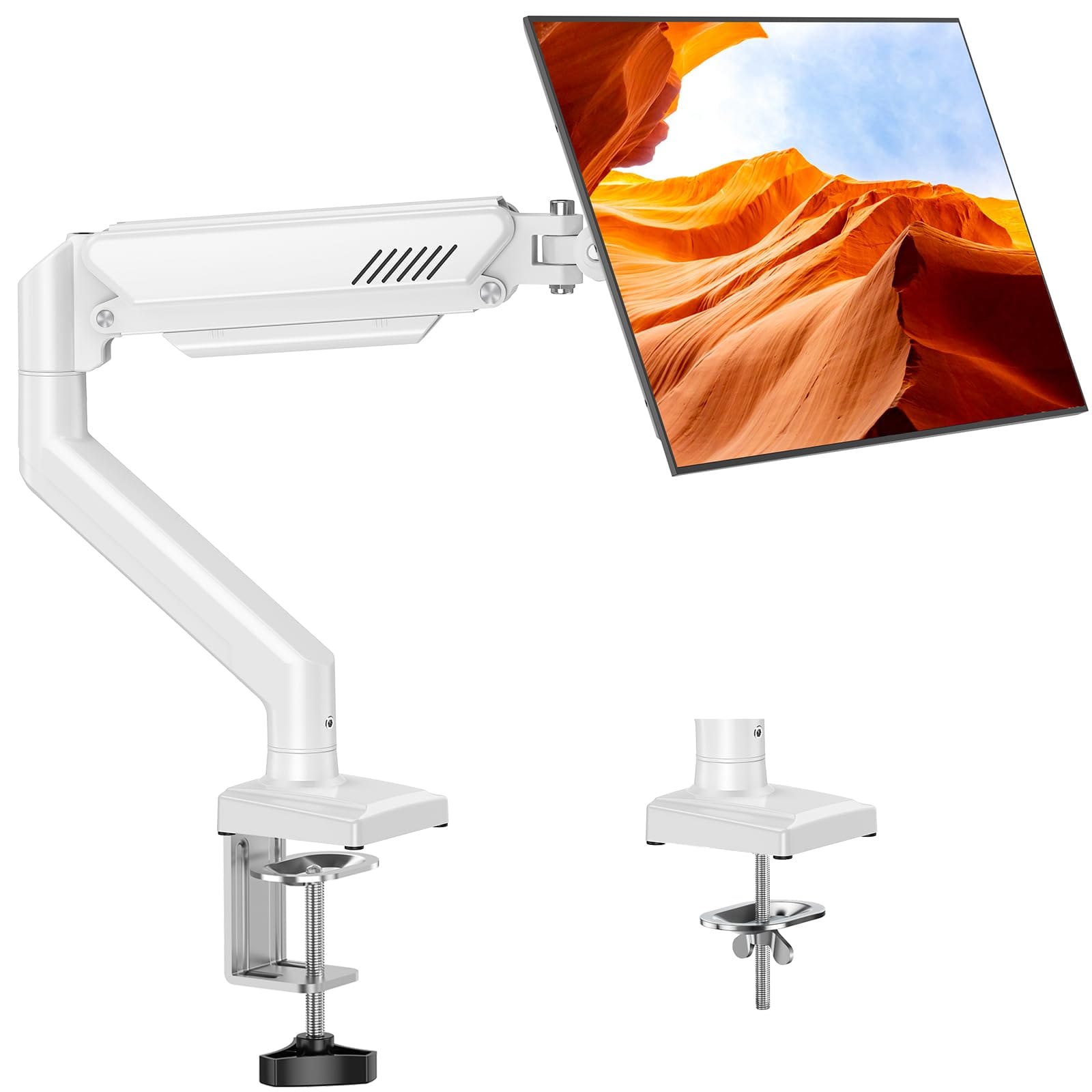 Hanke - Dual Monitor Arm Desk Mount Fits 13 To Computer Screens Holds 4.4 Display Vesa Adjustable Double Stand With - White Single