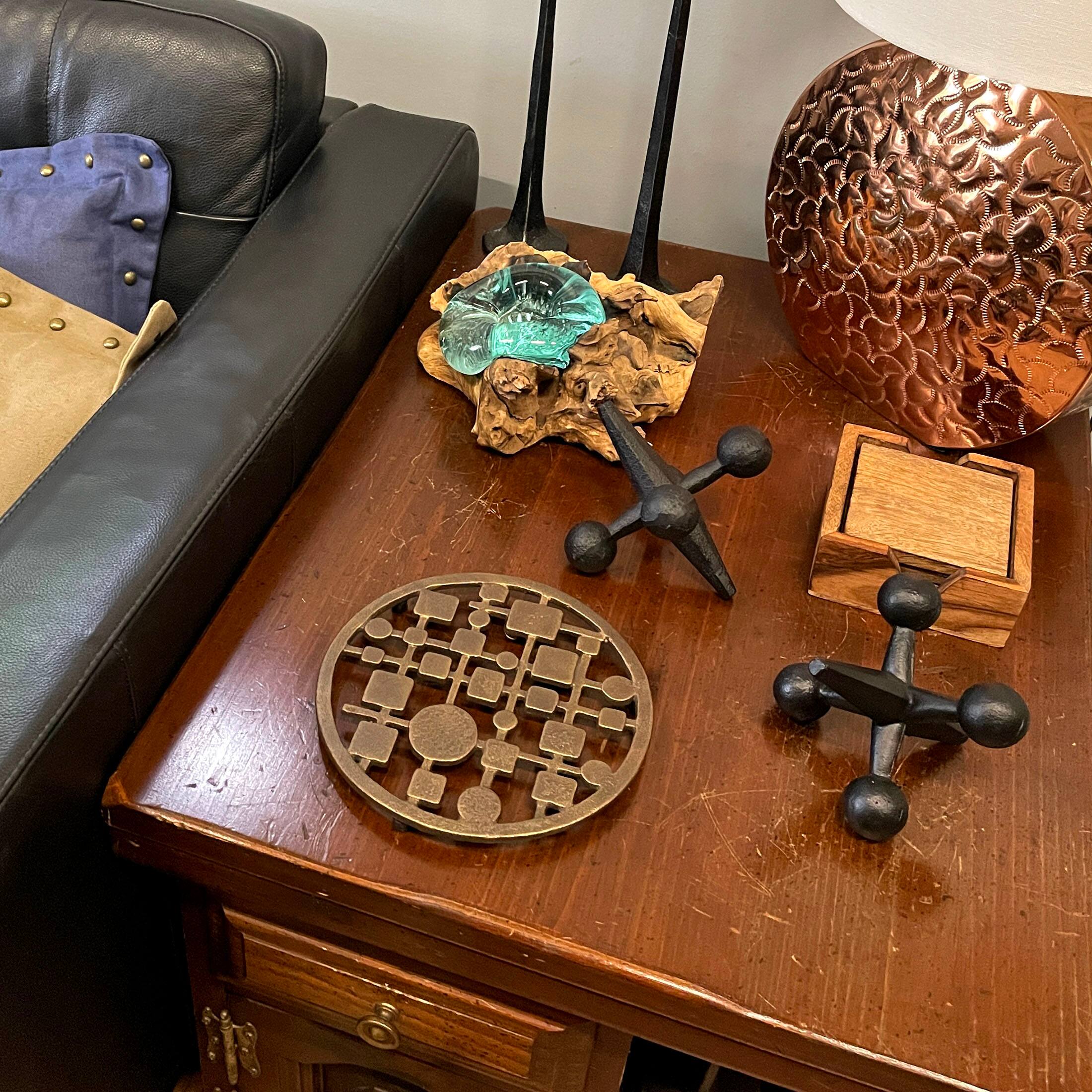 Alt View 3. Zeckos - Cast Iron Circles & Squares Trivet – Bronze, 8" Mid Century Modern Accent - Bronze.