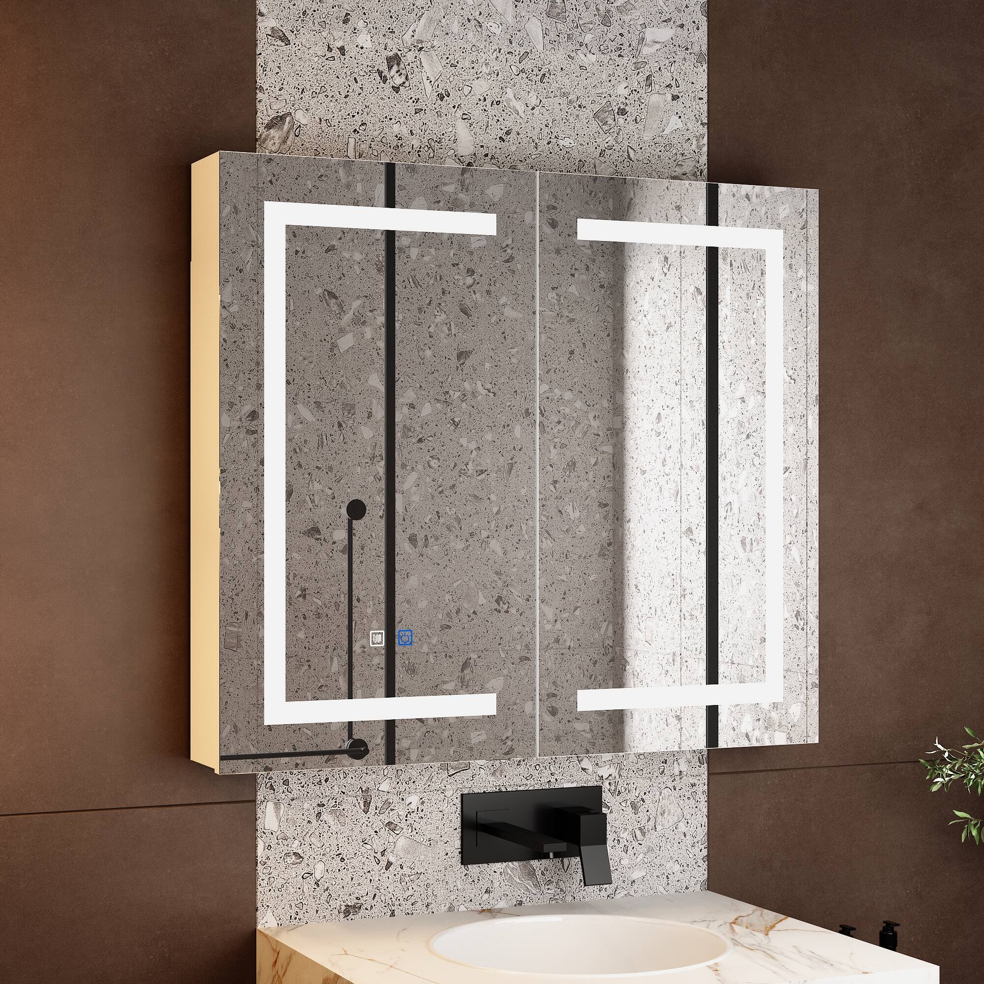 Front. Famapy - Smart Bathroom Mirror Cabinet with LED Lighting, Anti-Fog, Hidden Storage & Modern Vanity Design - White.