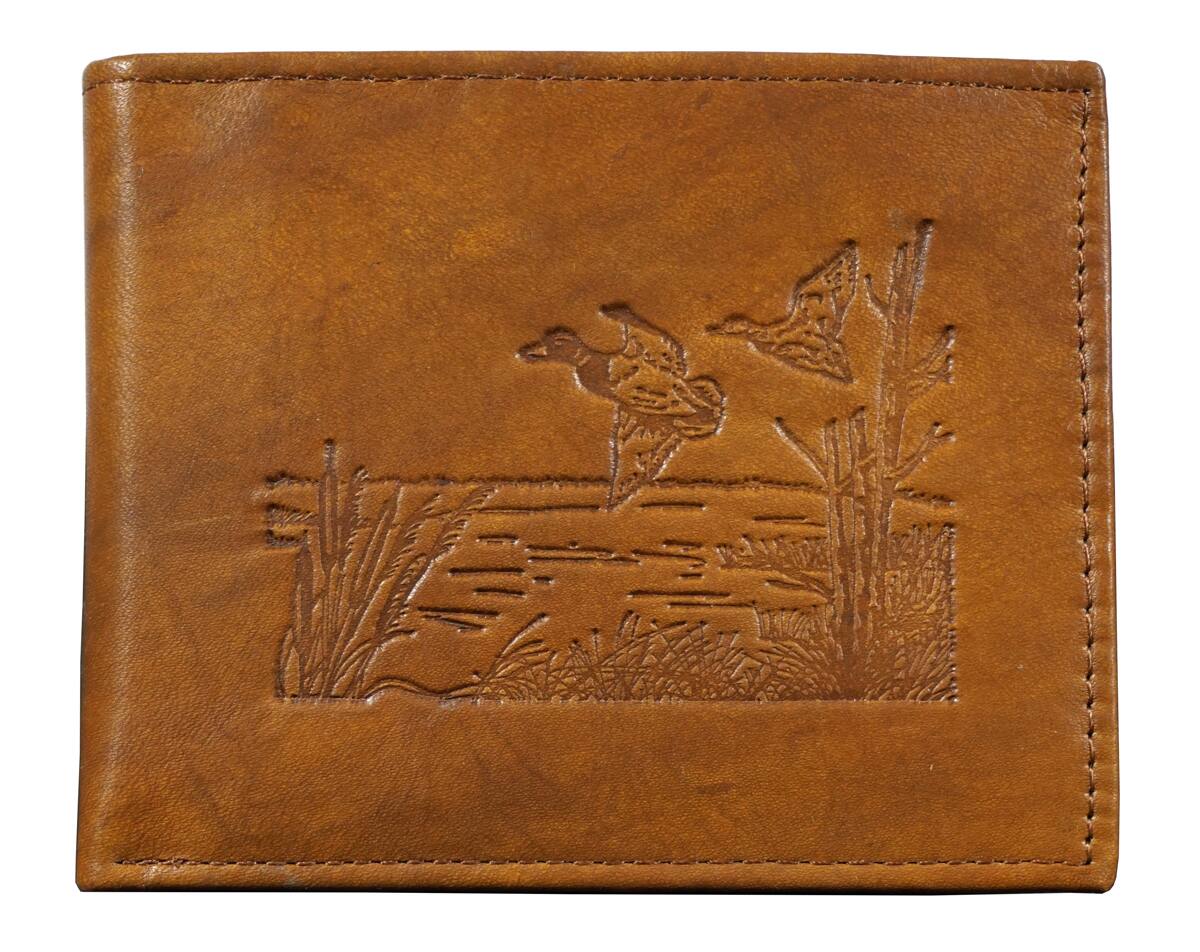 Front. Rico Industries - Lone Ducks Embossed Leather Billfold Wallet - Multi.
