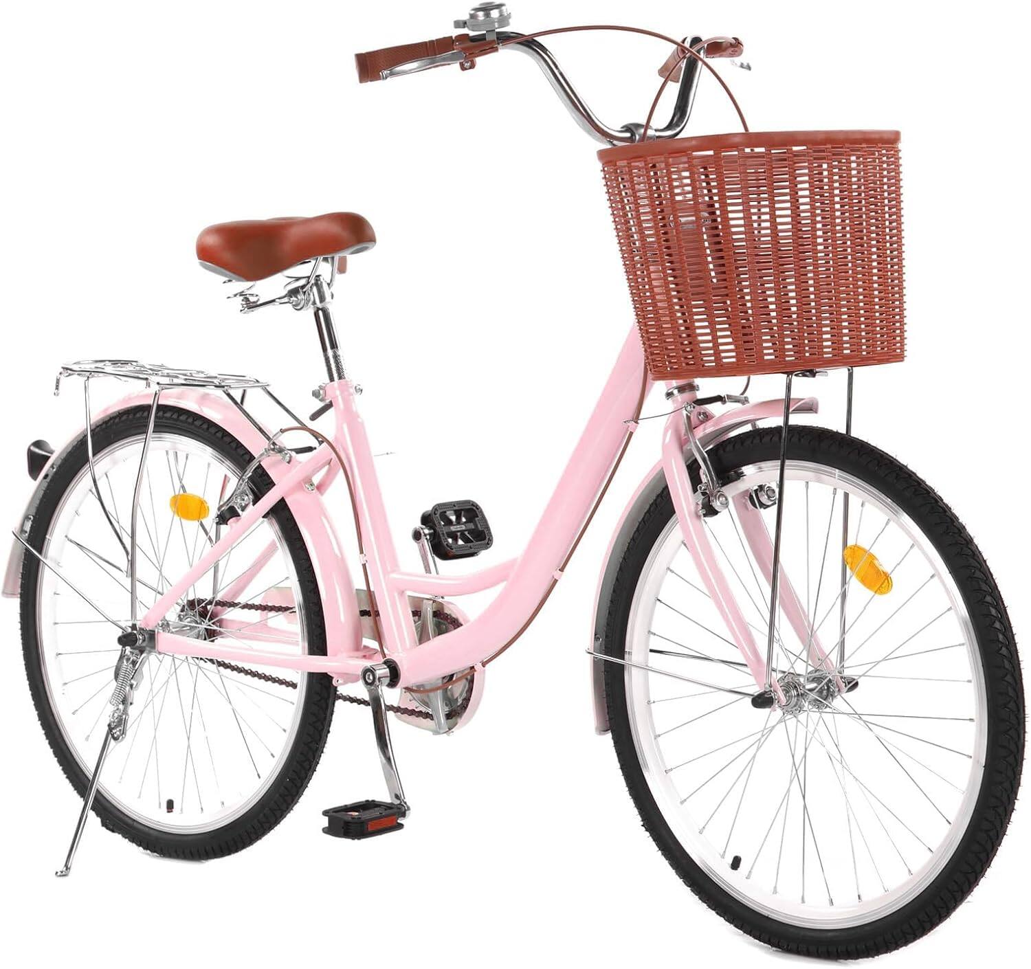 Front. GARVEE - 24" Cruiser Bike Commuter Bike Beach Cruiser with Ergonomic Upright Design Comfort Commuter Bicycle - Pink.