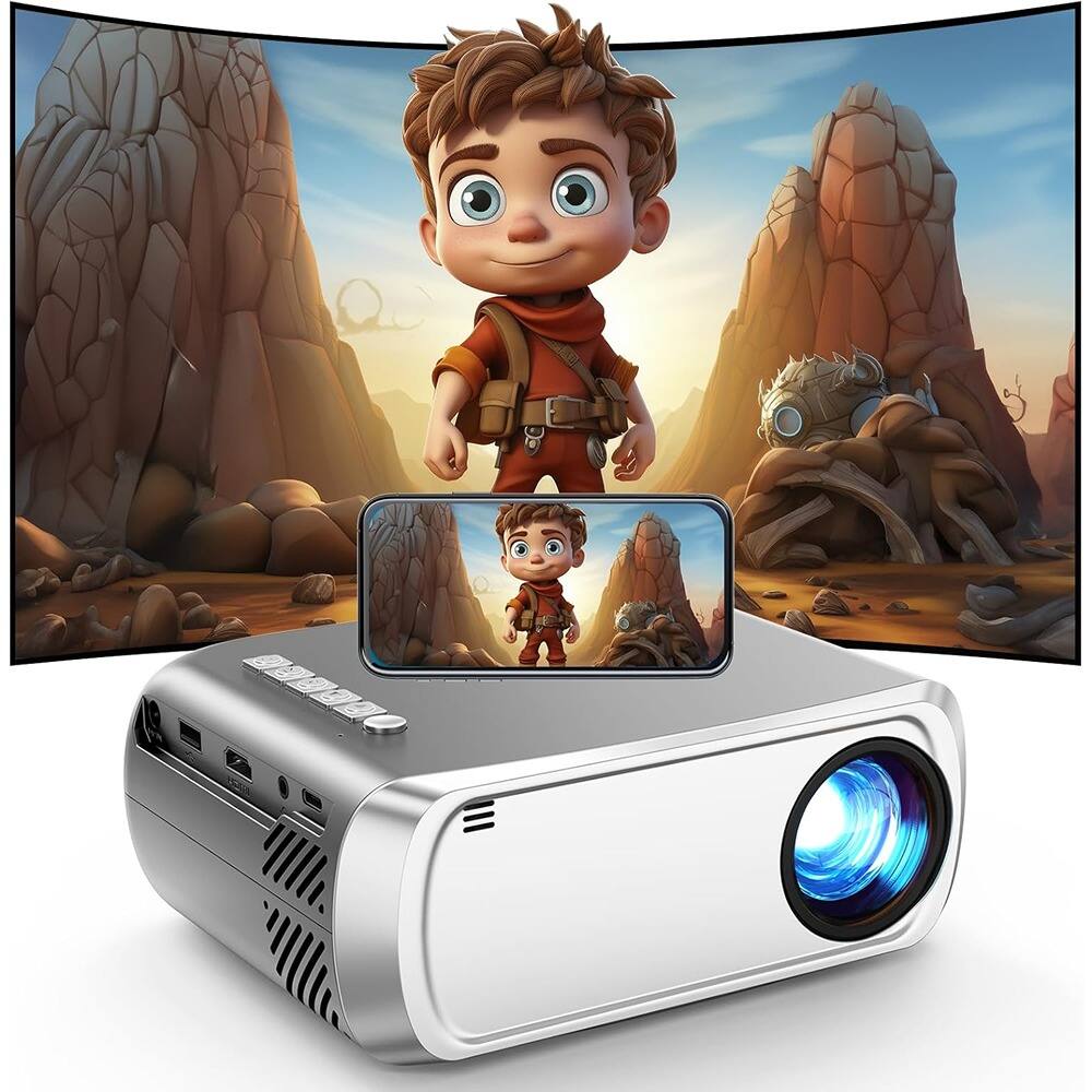 Schertz - “Mini Projector Portable 1080P, Built-in Speaker, Silver”
