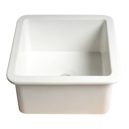 Front. Alfi - White Square 18" x 18" Undermount / Drop In Fireclay Prep Sink - White.