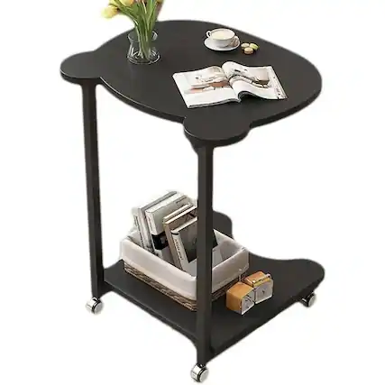 Front. We Growing - Panda Shaped End Table Round,C Shaped Couch Tray End Tables,Sofa Side Tables with Wheels, C Shaped Side Table for Living - BLACK.