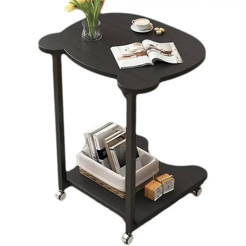 Front. We Growing - Panda Shaped End Table Round,C Shaped Couch Tray End Tables,Sofa Side Tables with Wheels, C Shaped Side Table for Living - BLACK.