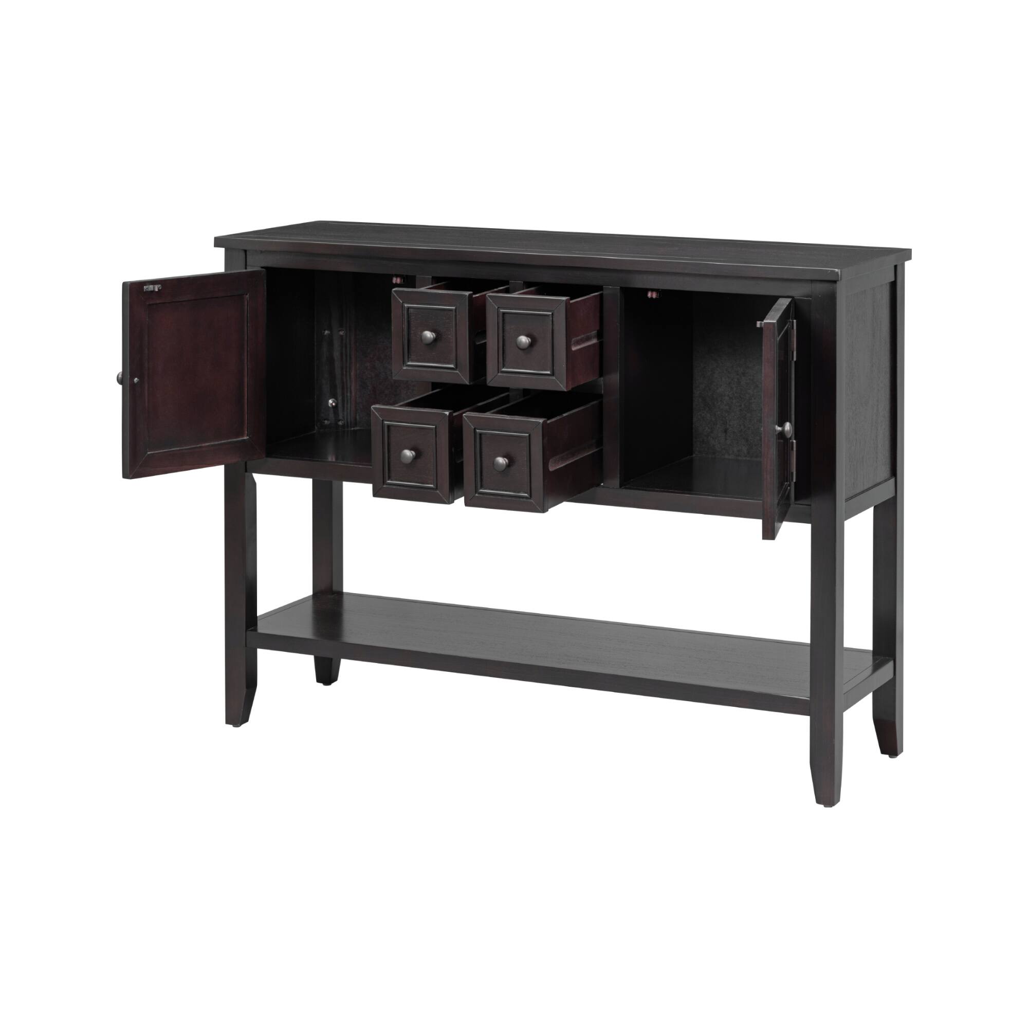 Alt View 1. Whisen - Console Table with 4 Drawers, Storage Cabinets and Bottom Shelf for Entryway-Espresso - Espresso.
