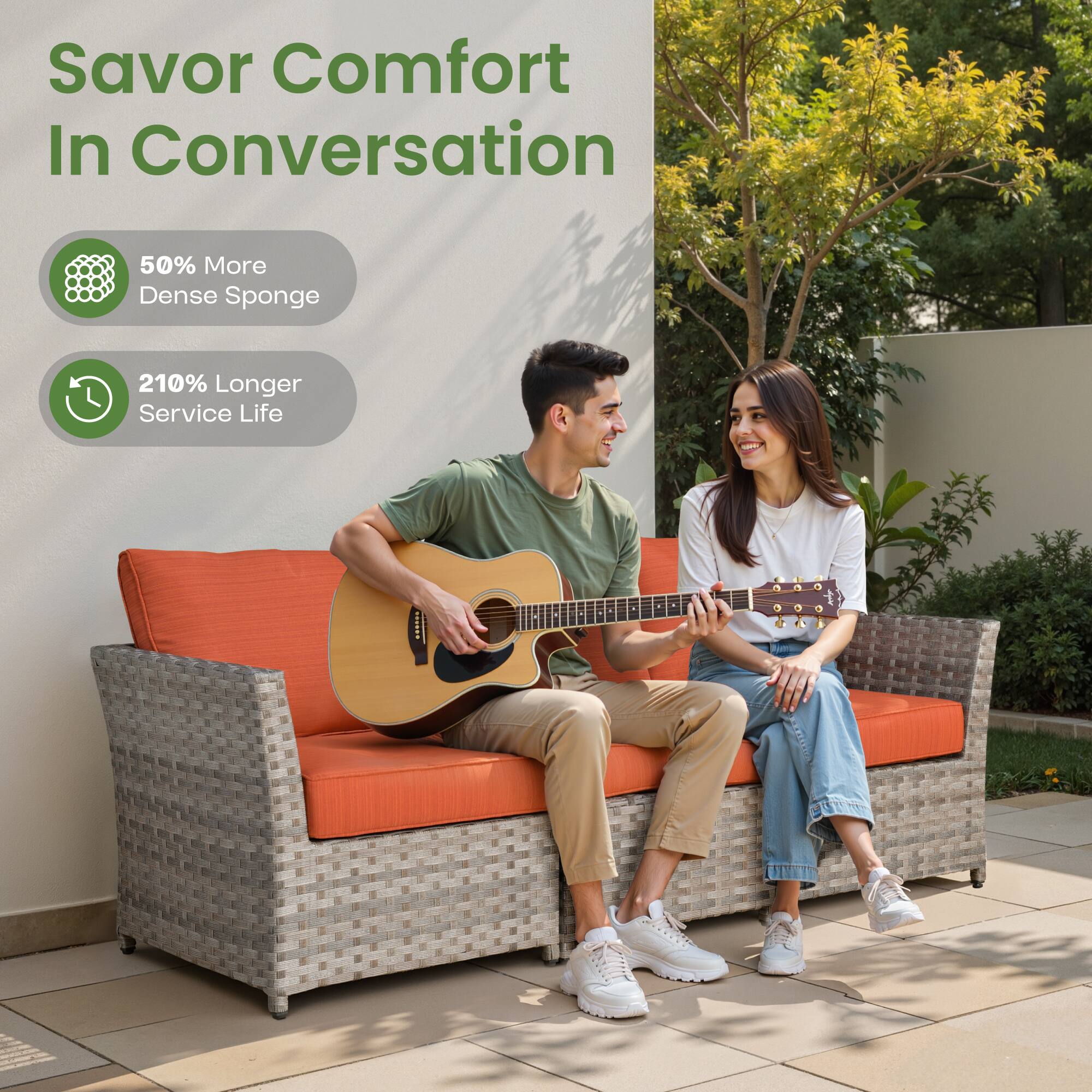 Savor Comfort In Conversation

- 50% More Dense Sponge
- 210% Longer Service Life