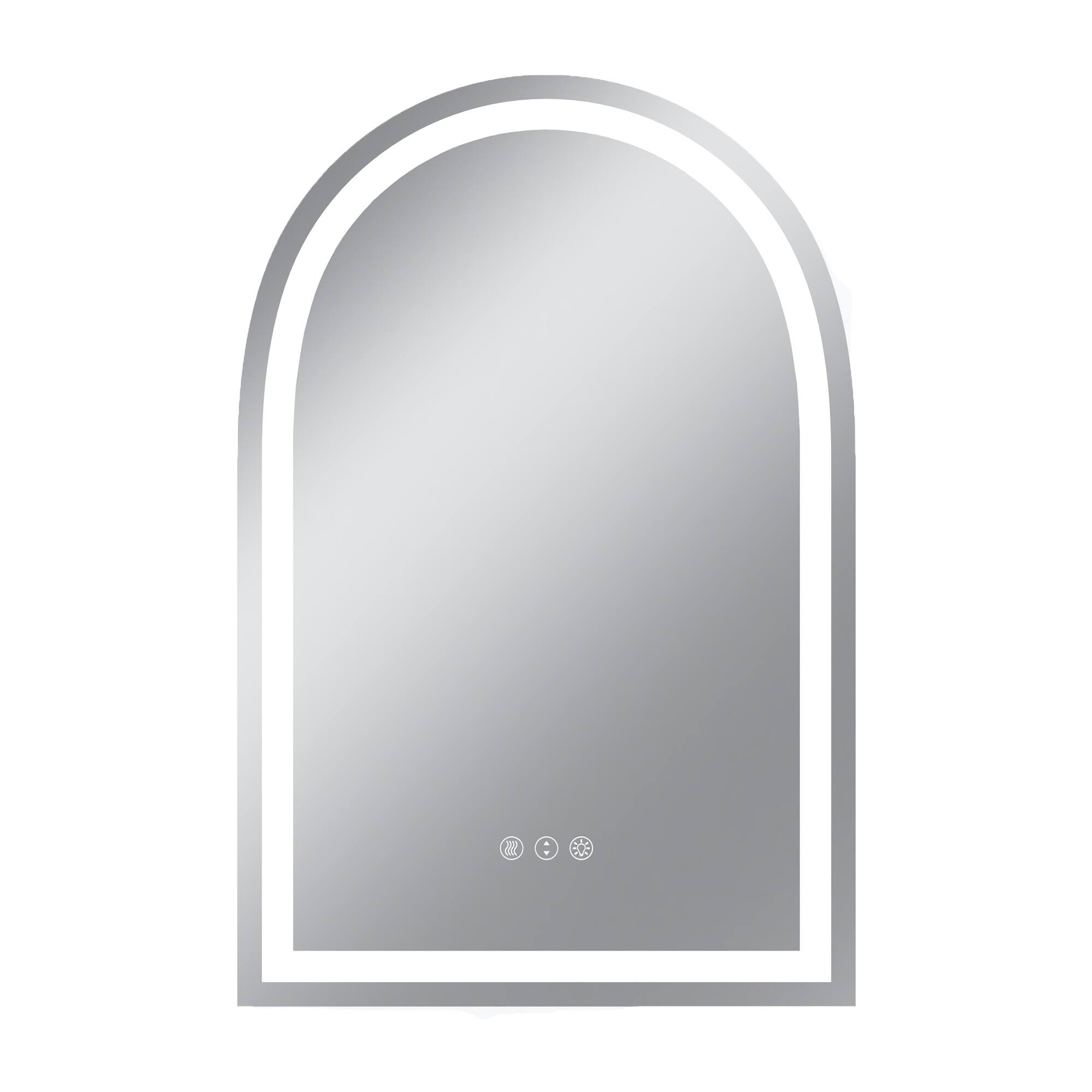 Front. Boyel Living - 20 x 30 in Rectangle Aluminum Frame Arched Mirror with Front Light and Anti-Distortion Glass.