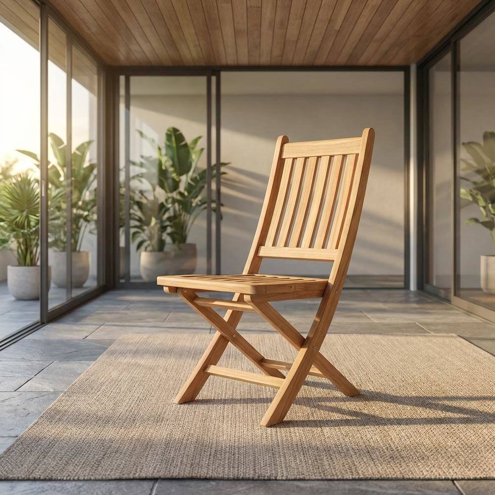 Angle. Outdoor Escape - Weather-Resistant Teak Outdoor Folding Chair With Comfortable Backrest - Brown.