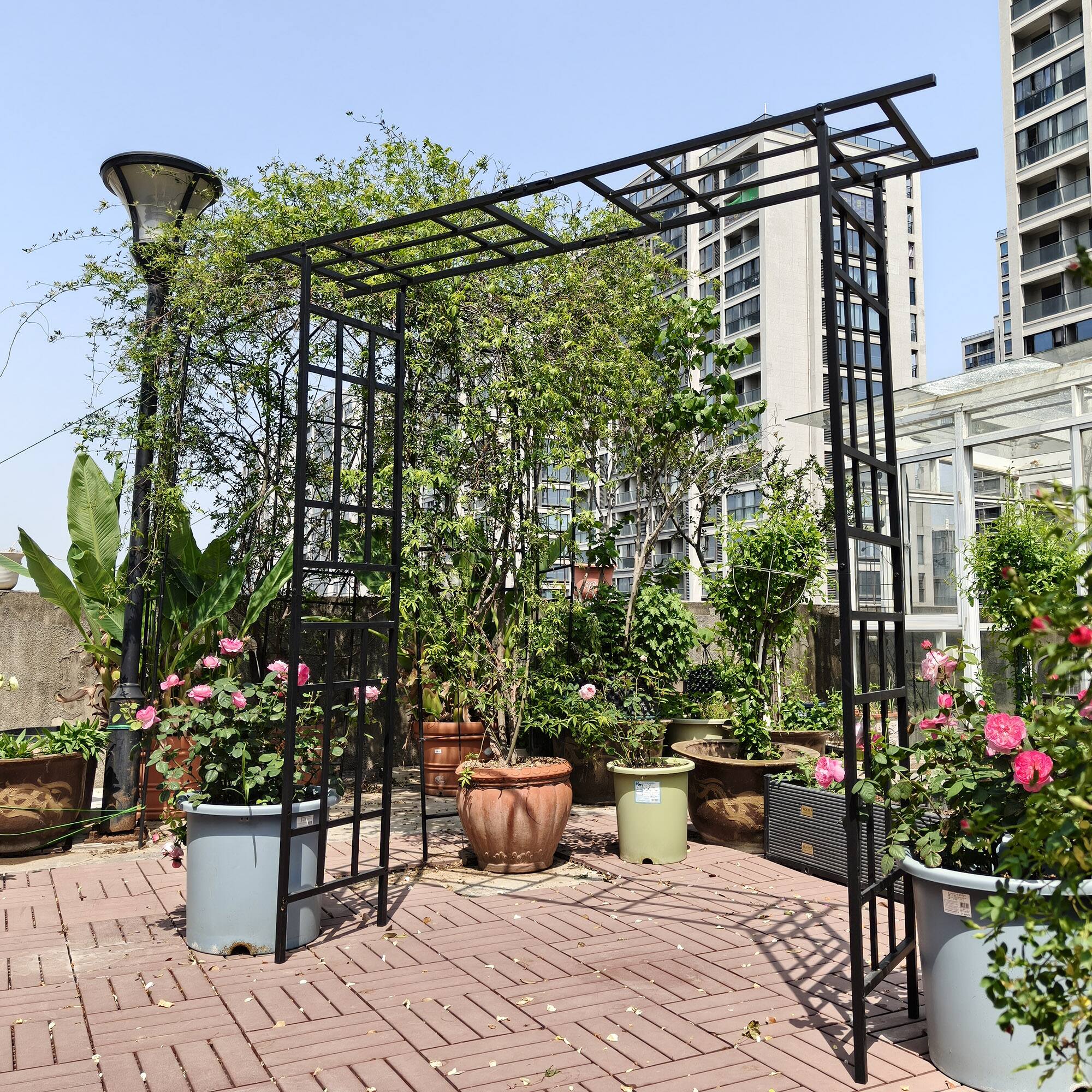 Alt View 4. Loheer - Adjustable Metal Garden Arch 3.54 to 6.51 ft Wide Rose Trellis for Outdoor Wedding Ceremony Yard - Black.