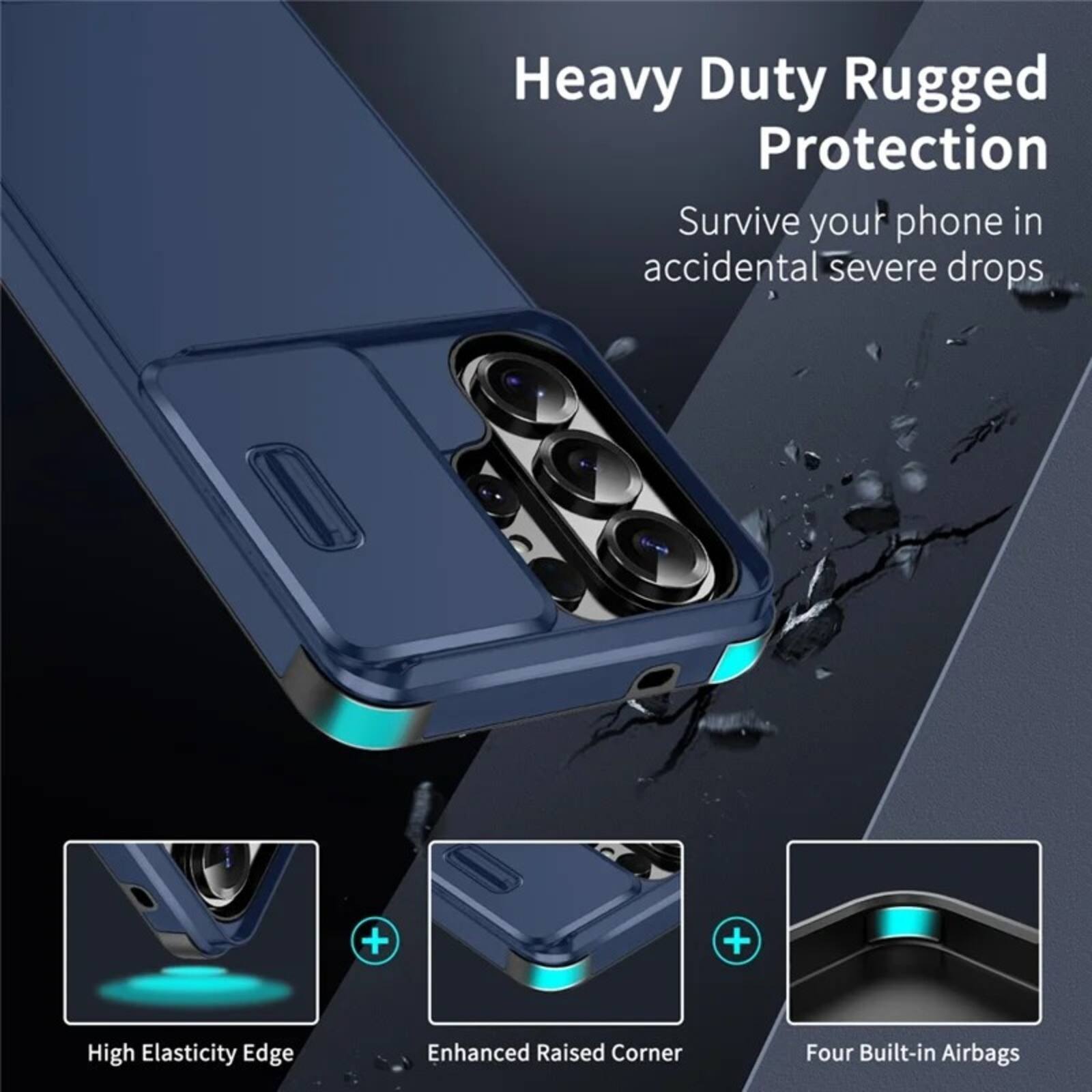 Heavy Duty Rugged Protection  
Survive your phone in accidental severe drops

High Elasticity Edge  
Enhanced Raised Corner  
Four Built-in Airbags