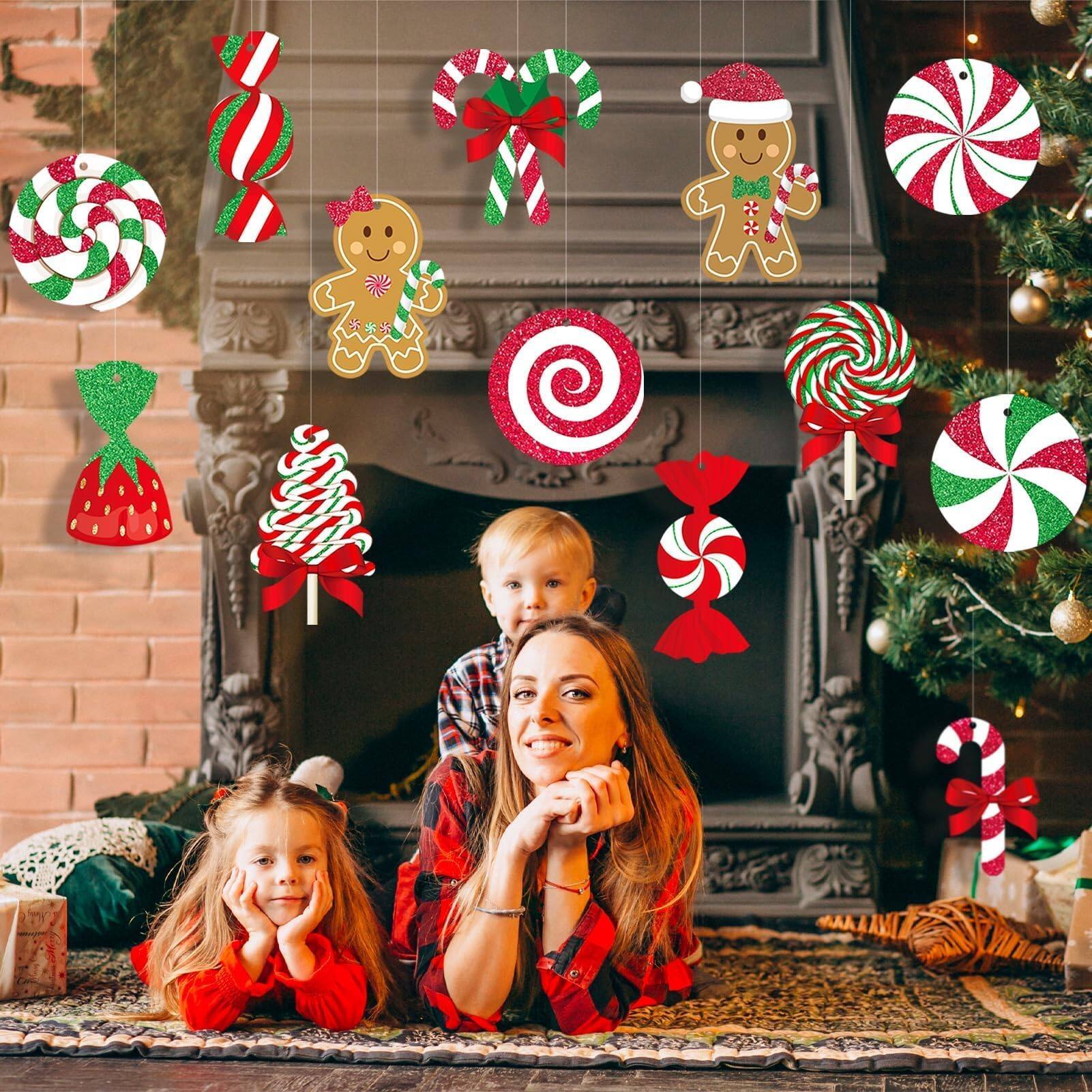 Alt View 2. Refined Abode Design - Candy Gingerbread Christmas Outdoor Decorations Large Hanging Cane Man Lollipop Decor Yard Porch Tree - MULTI.