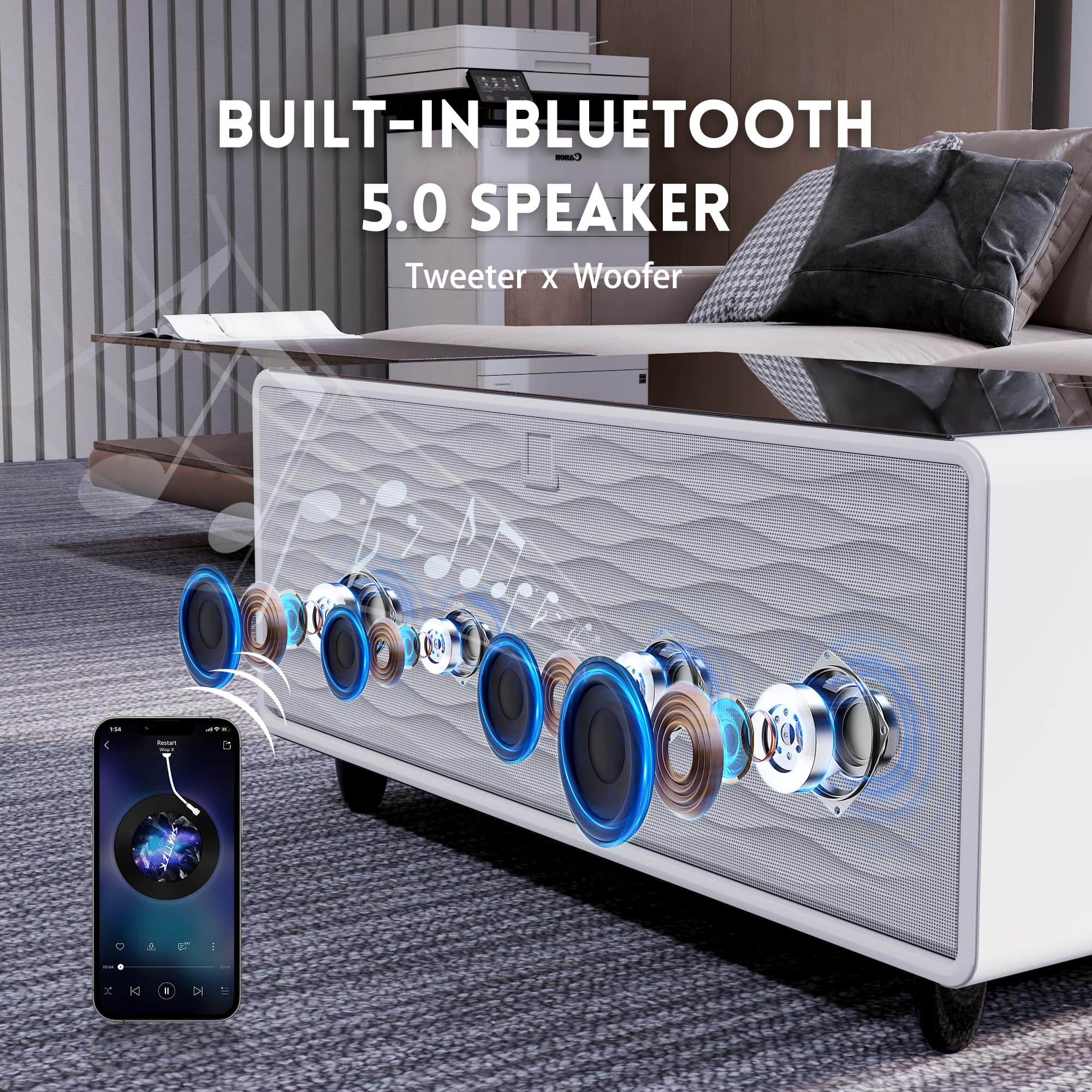 Built-in Bluetooth 5.0 Speaker - Tweeter X Woofer