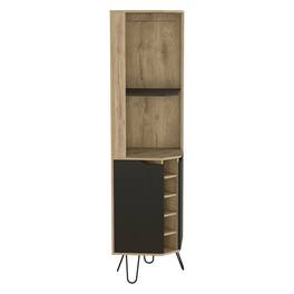 TuHome - Audra Corner Bar Cabinet with Six Built-In Wine Rack, Two Shelves, Four Shelves with Door, Perfect for Bar Room - Macadamia / Black