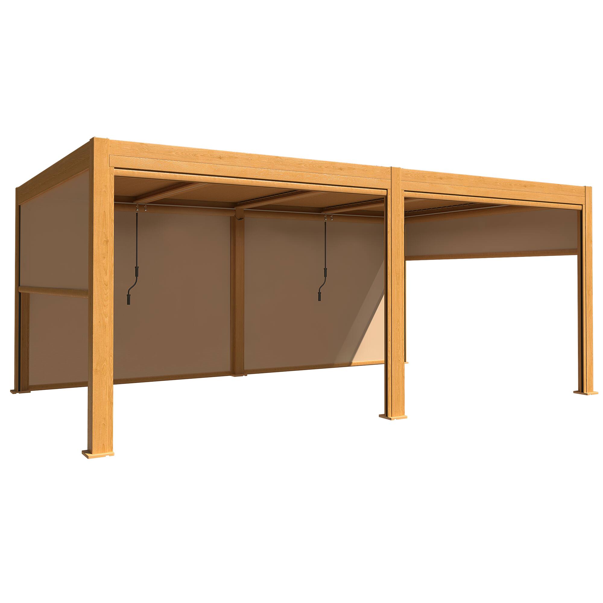 Alt View 5. U-HOMY - Outdoor Aluminum Louvered Pergola Gazebo with Adjustable Rainproof Roof and Wood Grain Finish - 12'x20'.