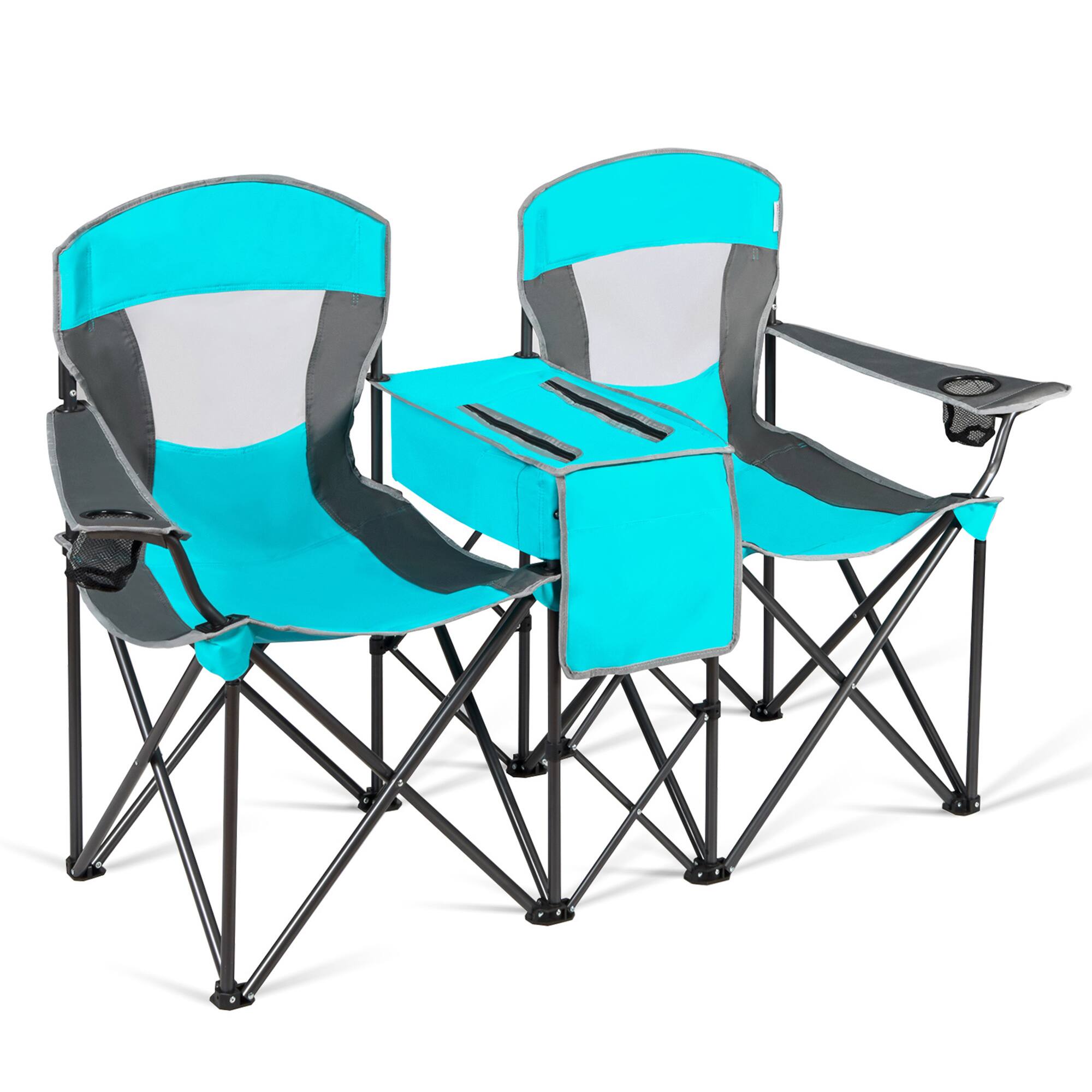 Alt View 5. Gymax - Gymax Folding 2-person Camping Chairs Double Sunshade Chairs w/ Canopy Turquoise - Turquoise.