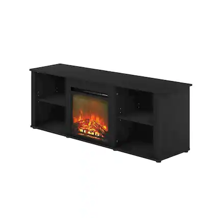 Front. FurniFact - Wood TV stand, fireplace, Americano finish, modern design, multi-functional - Black.