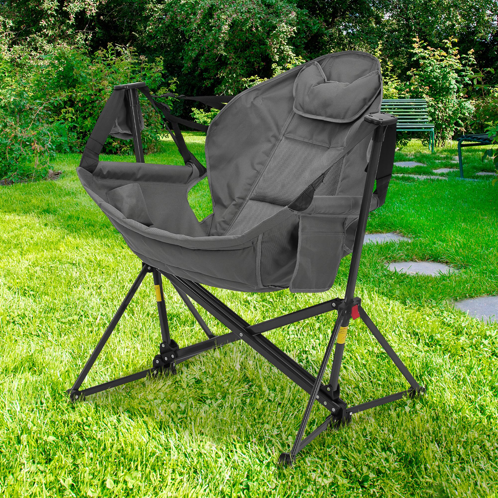 Alt View 3. Ainfox - Ainfox Hammock Camping Chair, Portable Heavy Duty Folding Swing Chair for Adults with Carrying Bag & Optional Footrest - Gray-without Footrest.