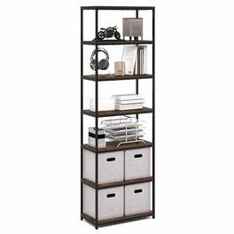 Furinno - SIMPLISTIC Book Shelf, 7-Tier Bookshelf, Metal Frame Bookcases, Metal Storage Shelves, 11.8 x 23.6 x 74.9 - Amber Pine