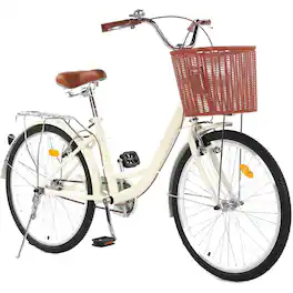 GARVEE - 24" Cruiser Bike Commuter Bike Beach Cruiser with Ergonomic Upright Design Comfort Commuter Bicycle - Beige