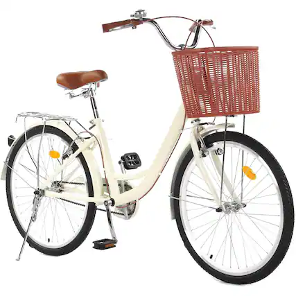 Front. GARVEE - 24" Cruiser Bike Commuter Bike Beach Cruiser with Ergonomic Upright Design Comfort Commuter Bicycle - Beige.