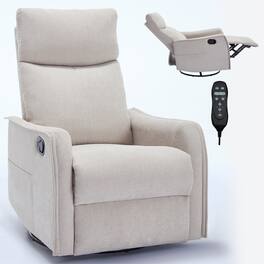 Akoasm - Heat Massage Chair Manual Recliner Chair with Rocker and Swivel in Fabric for Living Room - Beige