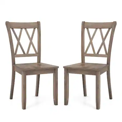 Front. Pefilos - Set of 2 Cross Back Rubber Wood Dining Chairs, Brown - Brown.