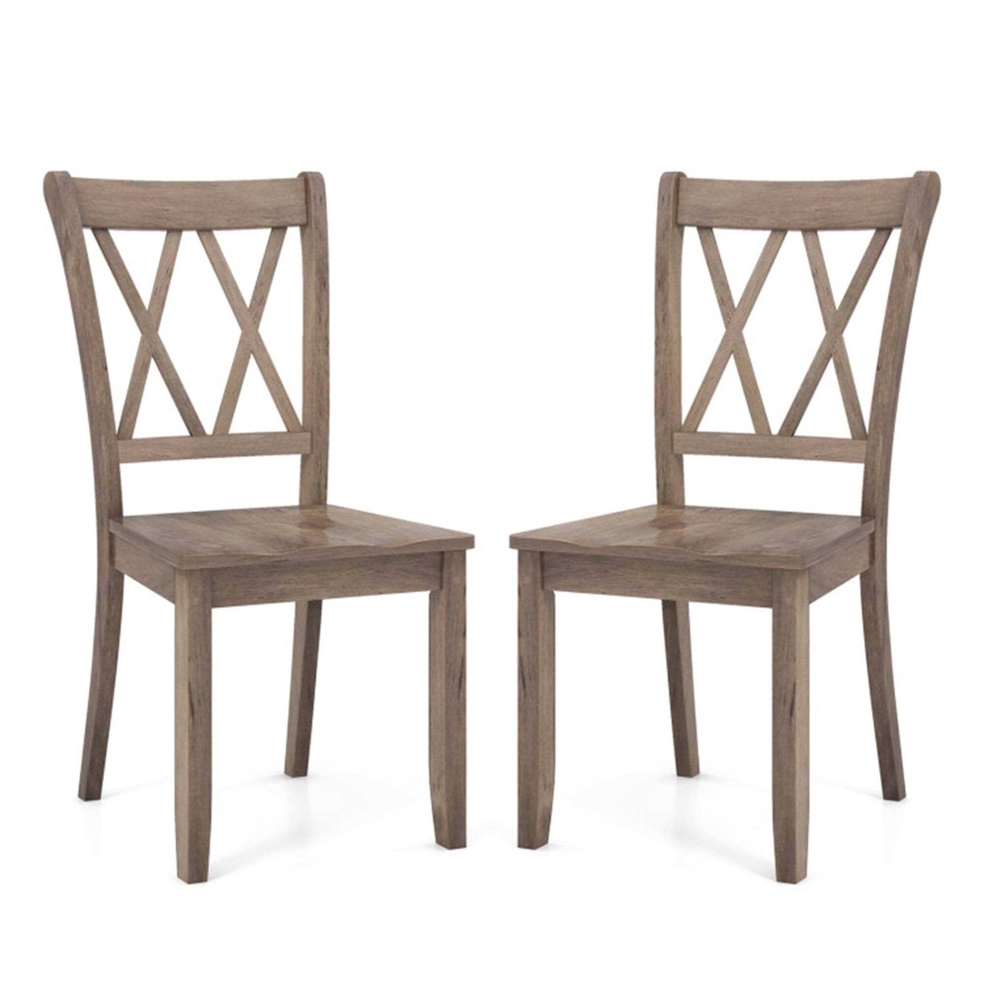 Front. Pefilos - Set of 2 Cross Back Rubber Wood Dining Chairs, Brown - Brown.