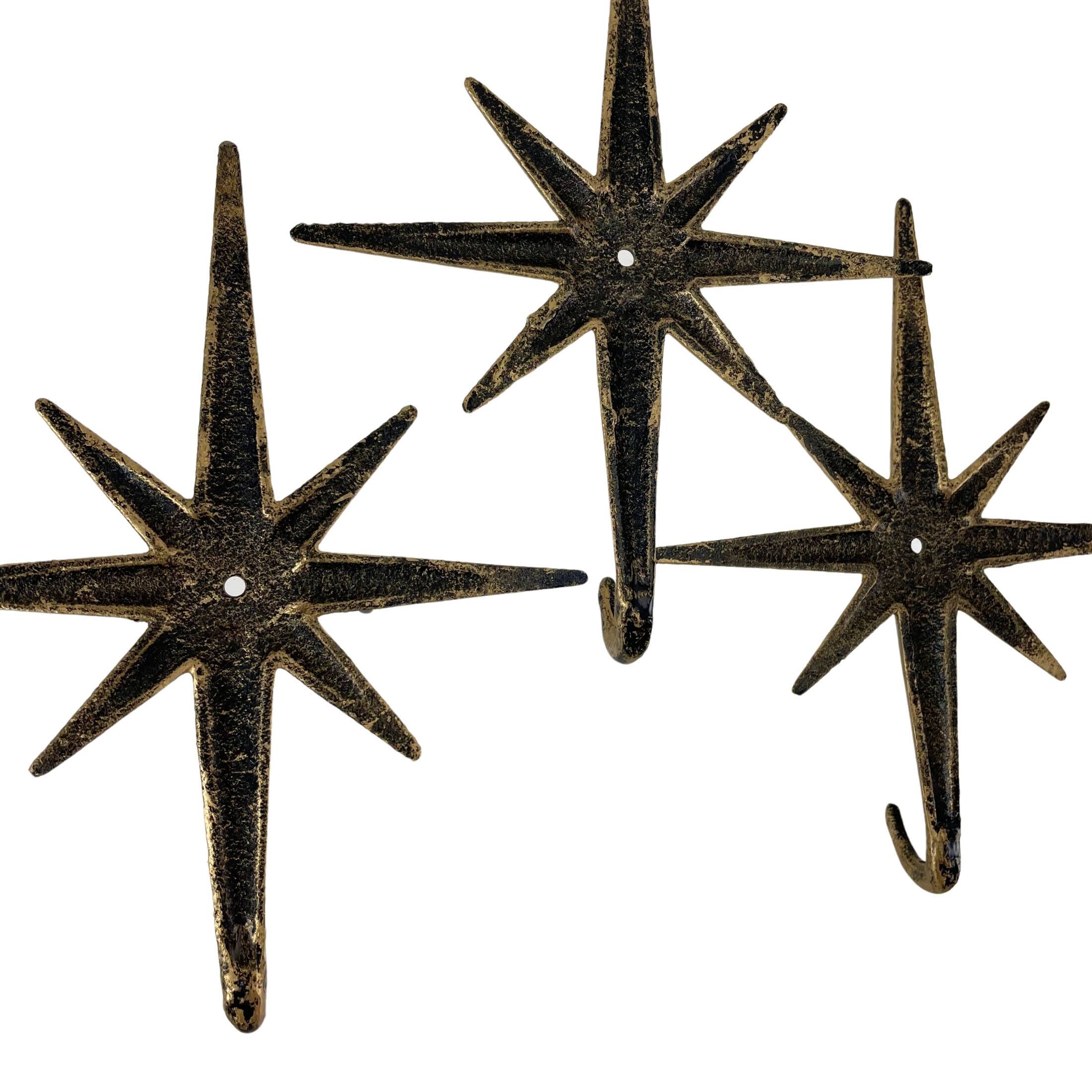 Alt View 5. Zeckos - Gold Atomic Starburst Hooks Set of 3 – Mid-Century Modern Decor - Gold.