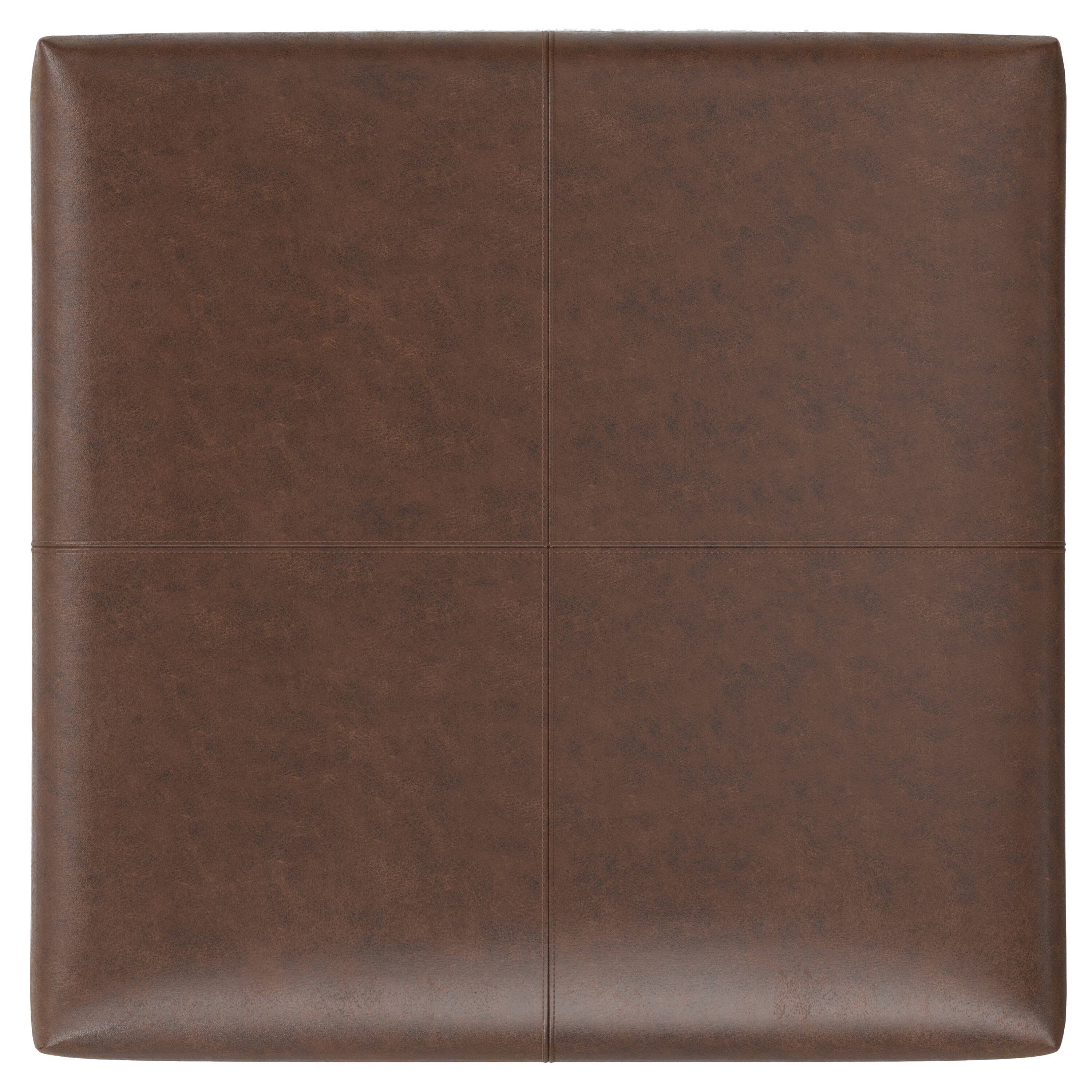 Alt View 1. Simpli Home - Gabbie 36 inch Wide Square Coffee Table Storage Ottoman in Distressed Chestnut Brown Vegan Leather - Distressed Chestnut Brown.