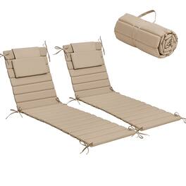 Crestlive Products - 2pc 72in Outdoor Foldable Water Resistant Chaise Lounge Chair Cushion with Ties Patio cushion - Beige