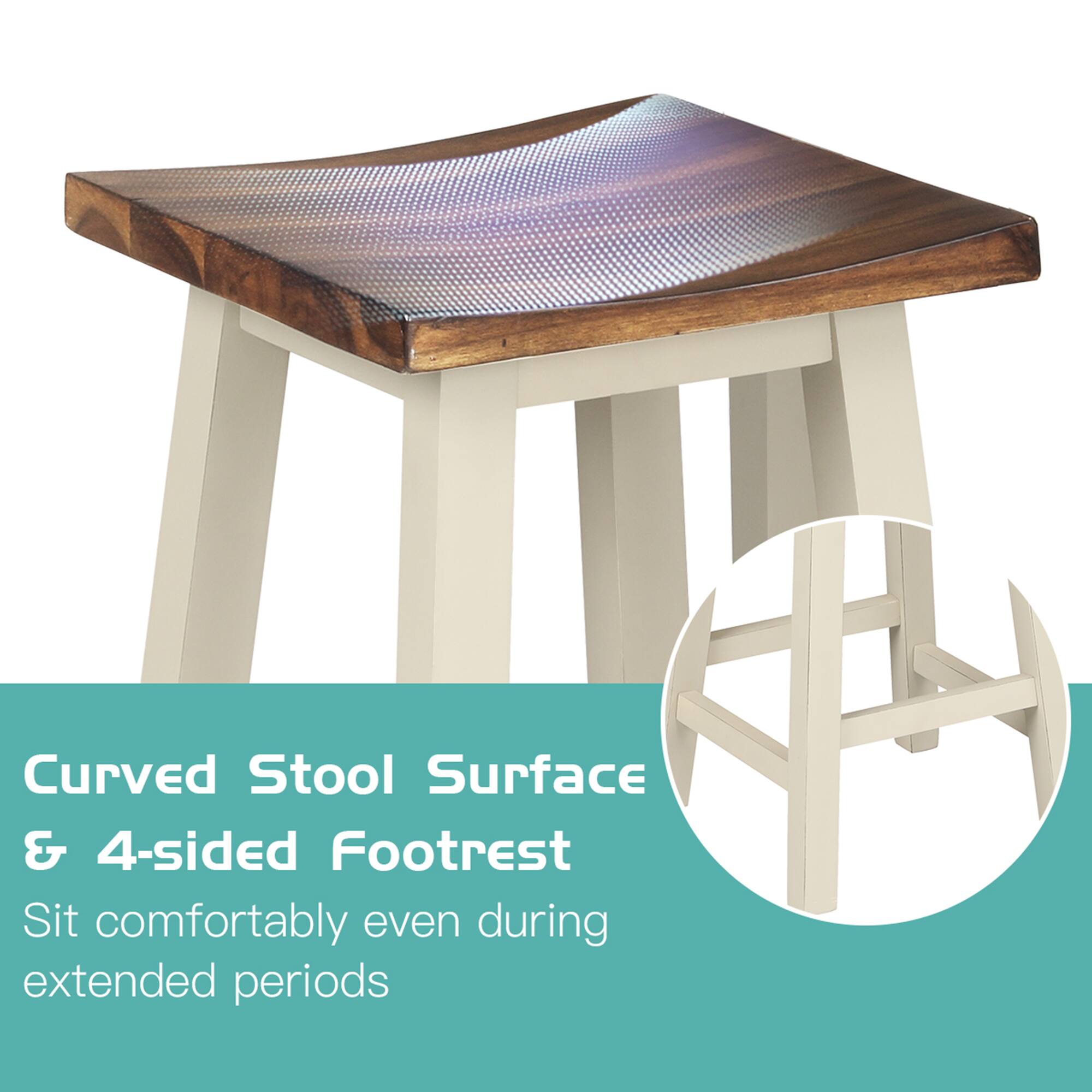 Curved Stool Surface & 4-sided Footrest: Sit comfortably even during extended periods.