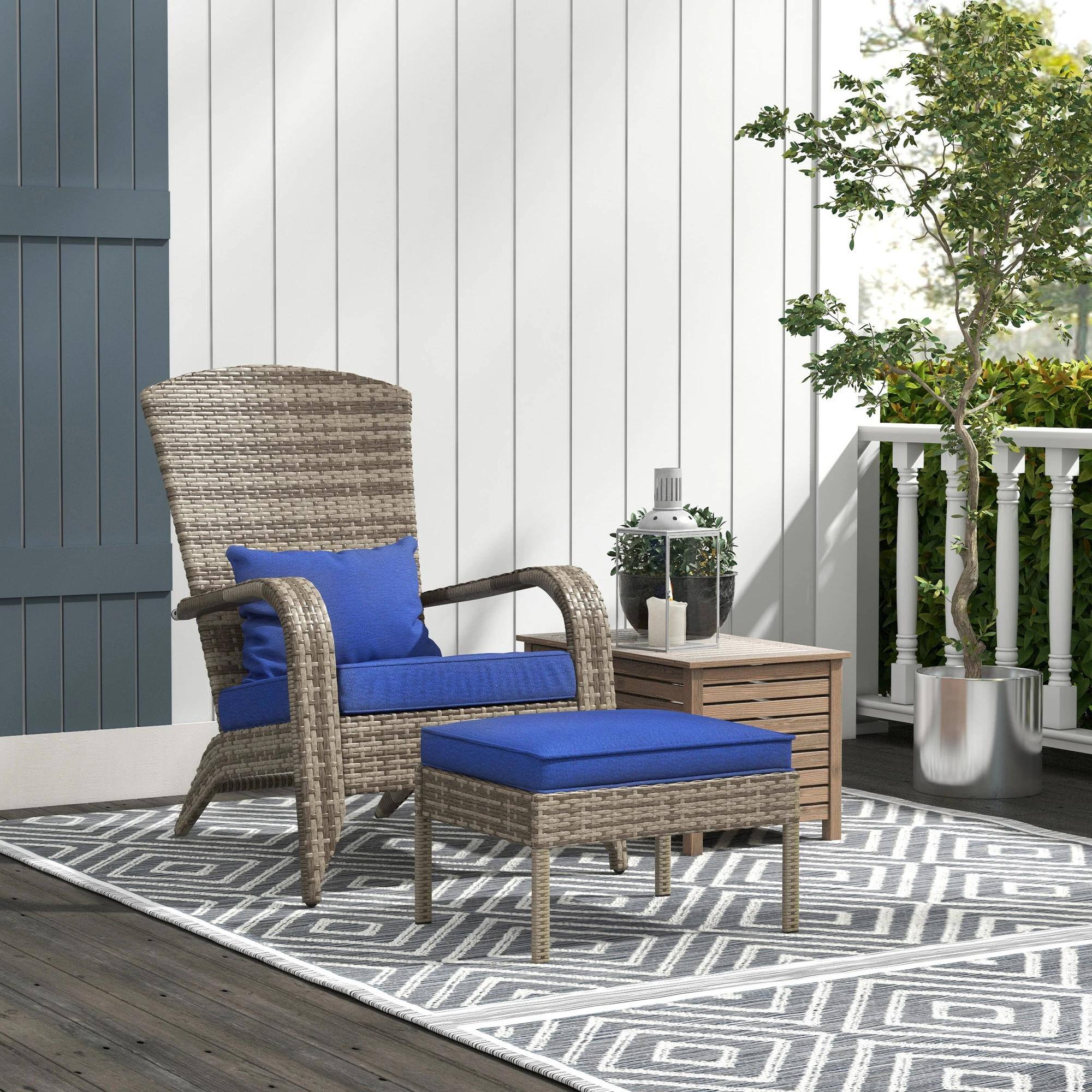 Alt View 7. Resenkos - Resenkos Adirondack Wicker Fire Pit Chair Ottoman Set, Blue Comfort, Outdoor Patio Living Room,Blue - Blue.