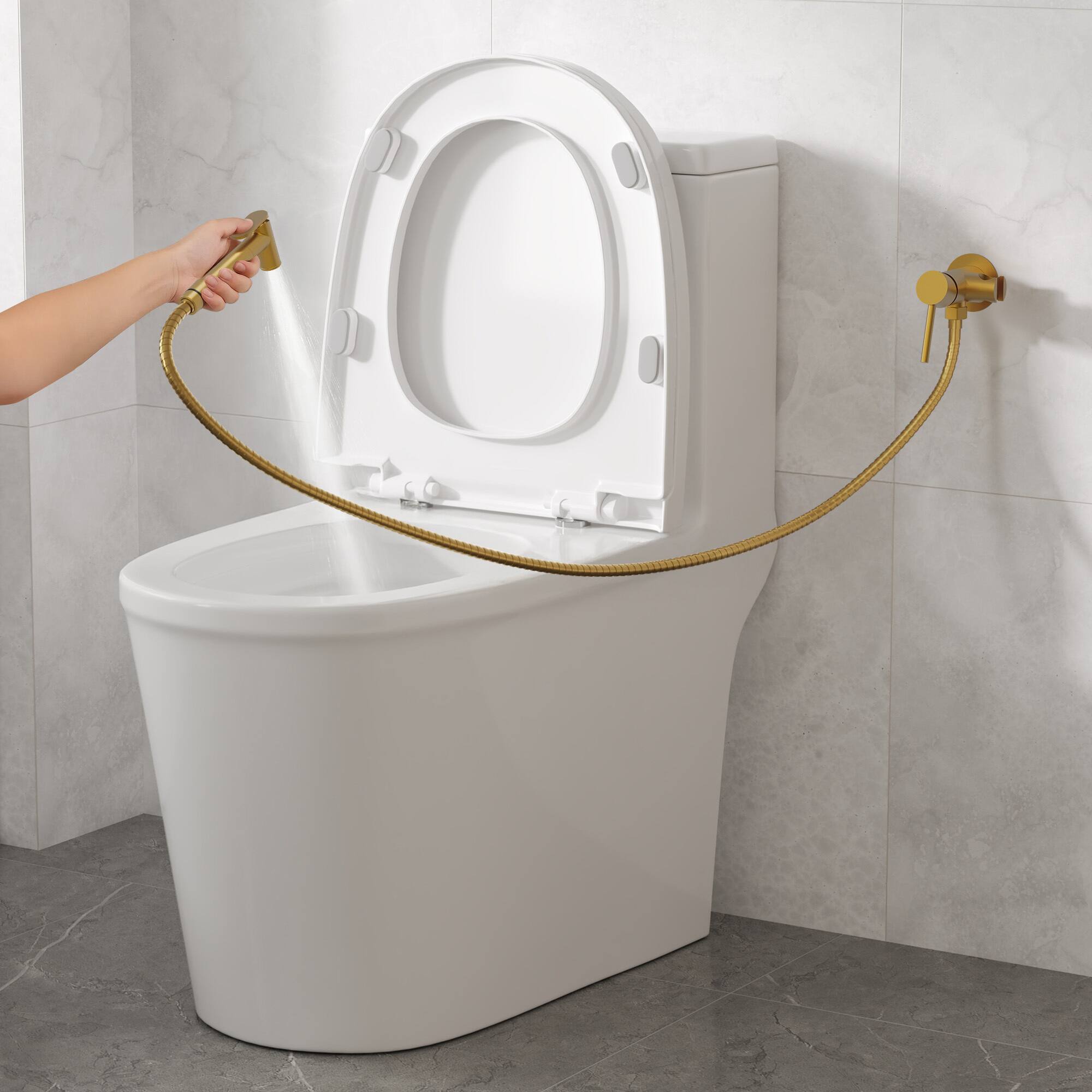 Alt View 8. GRANDJOY - Handheld Bidet Faucet with Hot and Cold Mixing Valve, Wall Mount  - Brushed Gold.