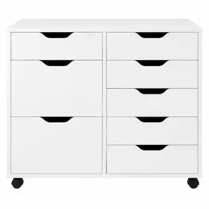 Front. FurniFact - Contemporary Storage Cabinet with Drawers for Home Office Organization - White.