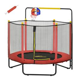 Qaba - 4.6' Trampoline, Basketball Hoop, Horizontal Bar, 55" Indoor Trampoline, Net, Small Springfree, Gifts - Red